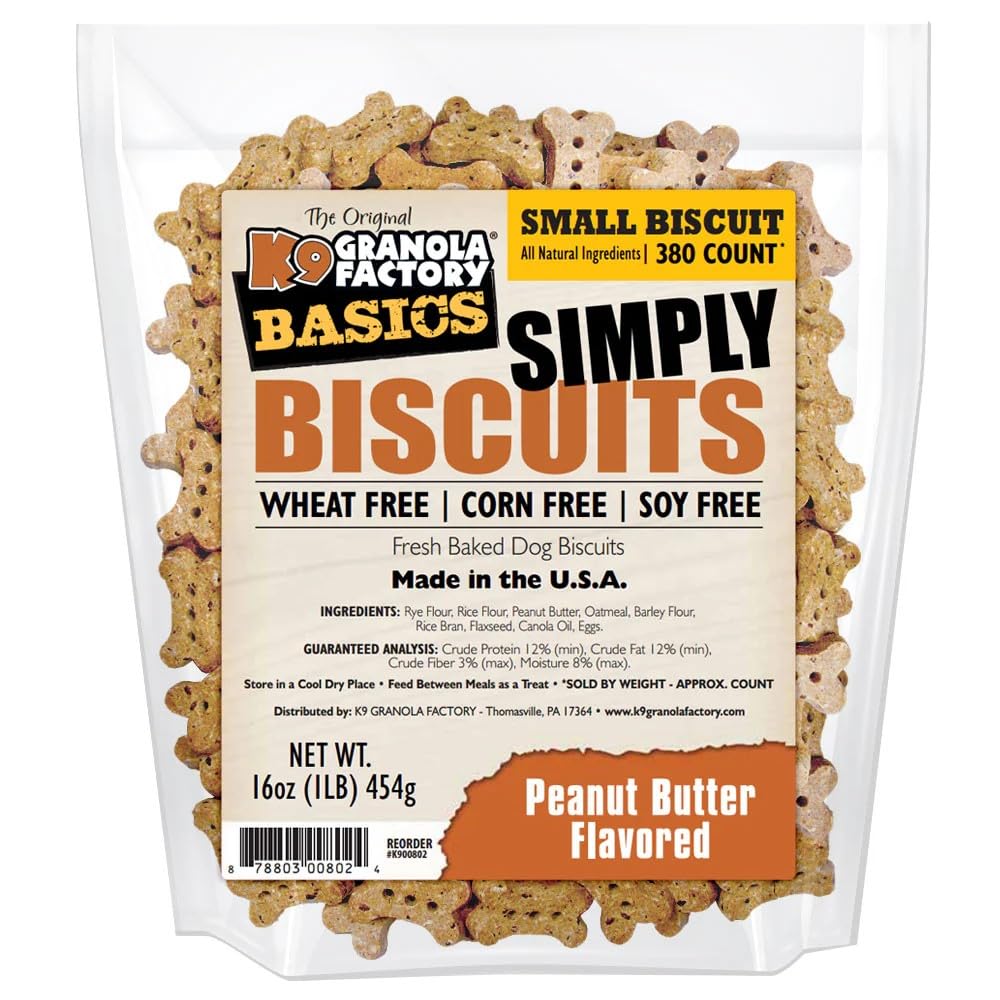 K9 Granola Factory Simply Biscuits Peanut Butter small—crunchy dog treat for training and rewards