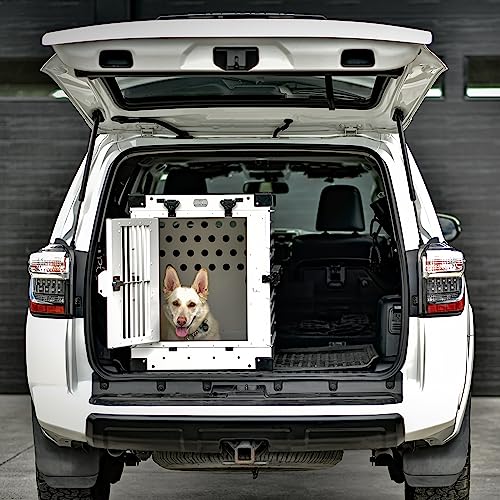 K9 Kennel Boss heavy-duty crate side view highlighting durable aluminum frame for travel