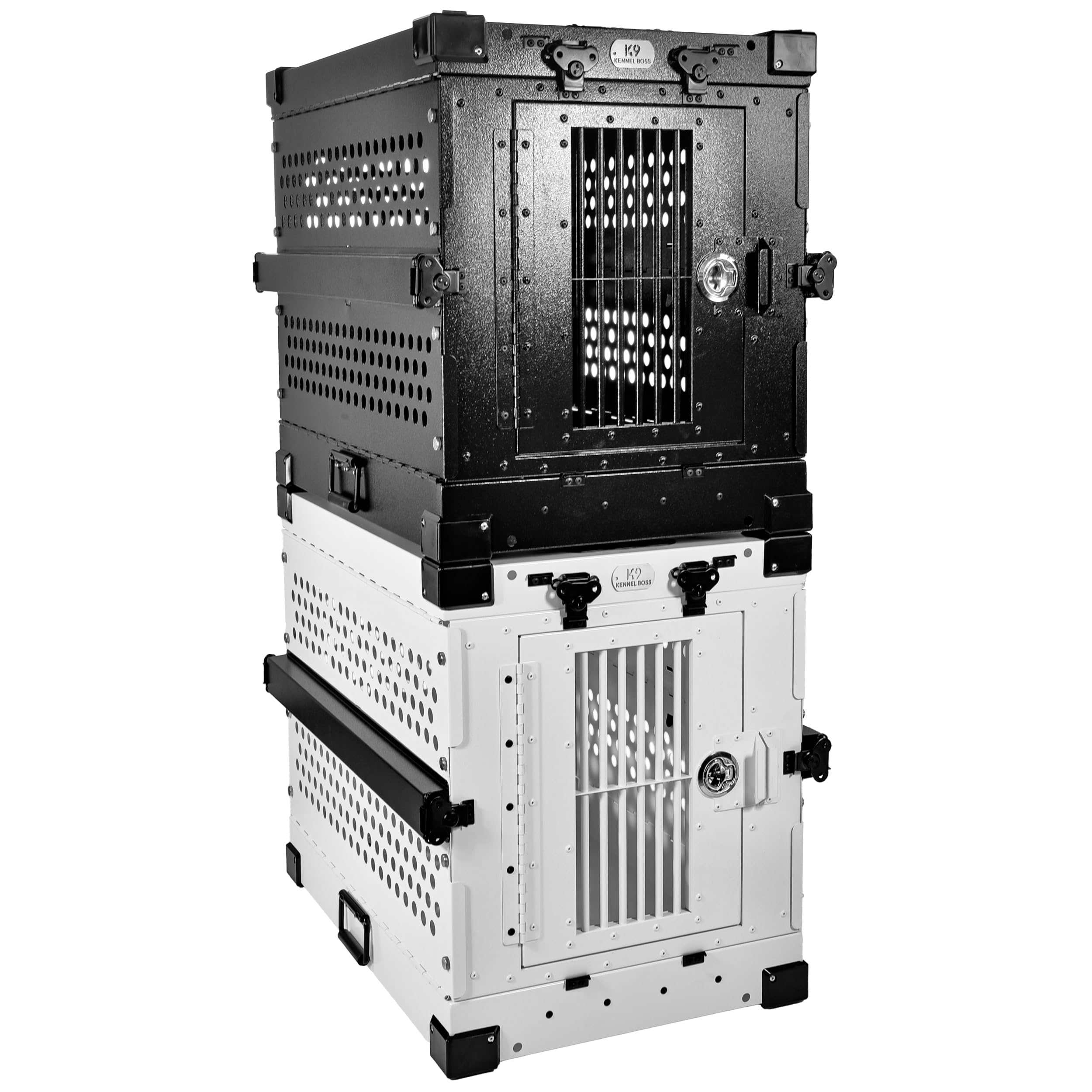 K9 Kennel Boss small white crate heavy-duty handle supports travel.