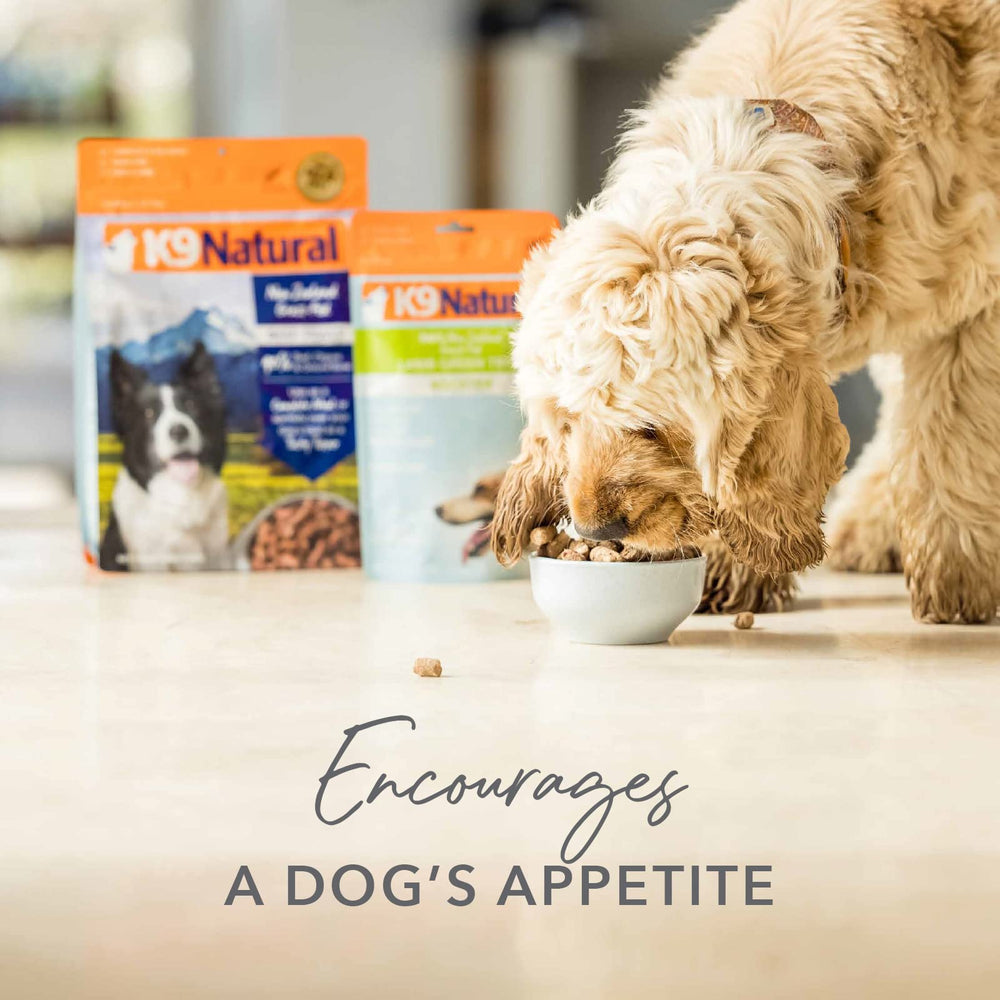 K9 Natural freeze-dried topper 7oz packaging; convenient daily supplement.