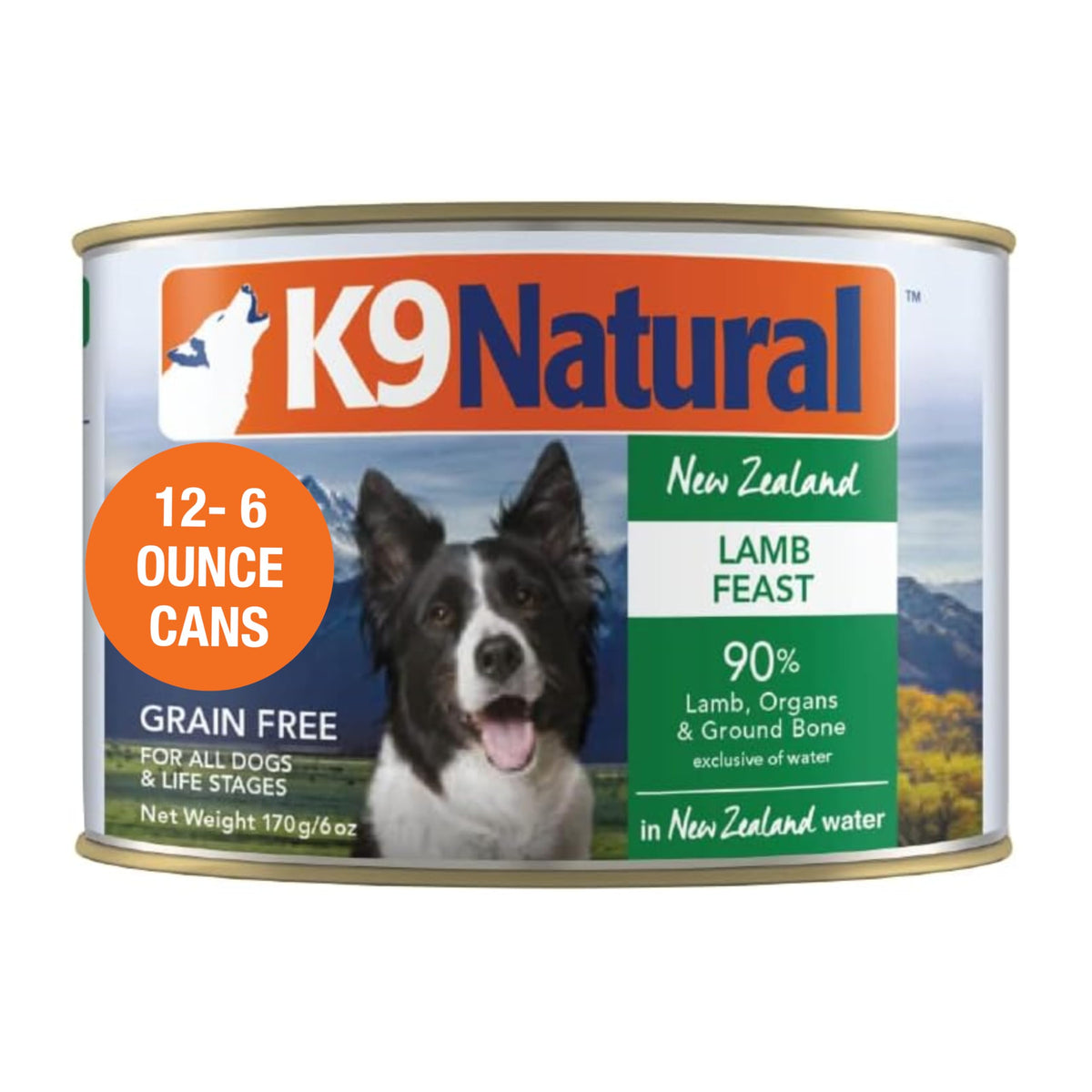 K9 Natural Lamb Feast wet dog food pack of 12 cans for easy feeding.