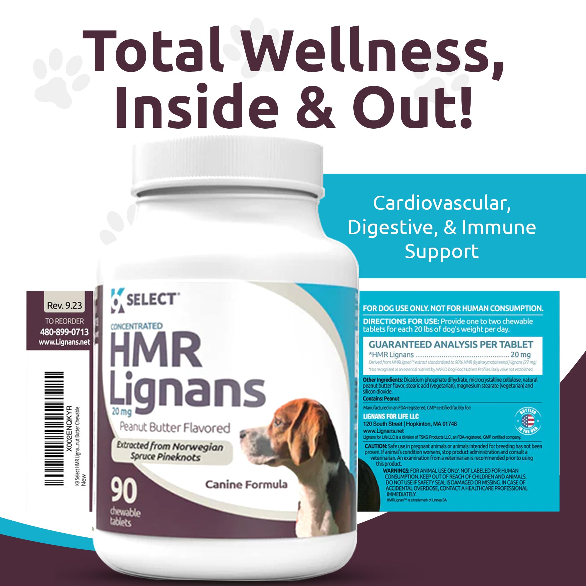 K9 Select HMR Lignans packaging and labels promote confidence in dosing.