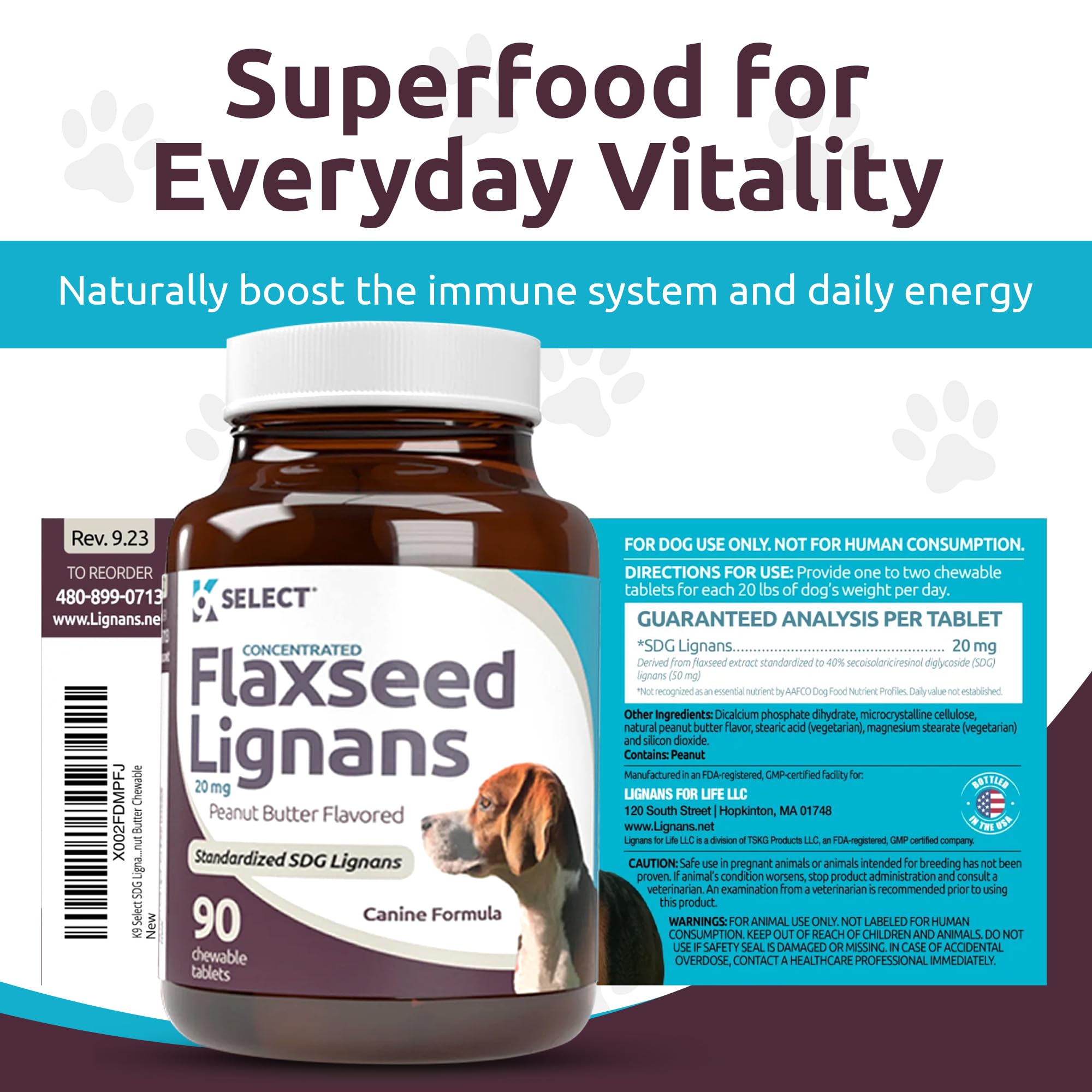 K9 Select immune-support lignans for dogs, natural antioxidant-related benefits.