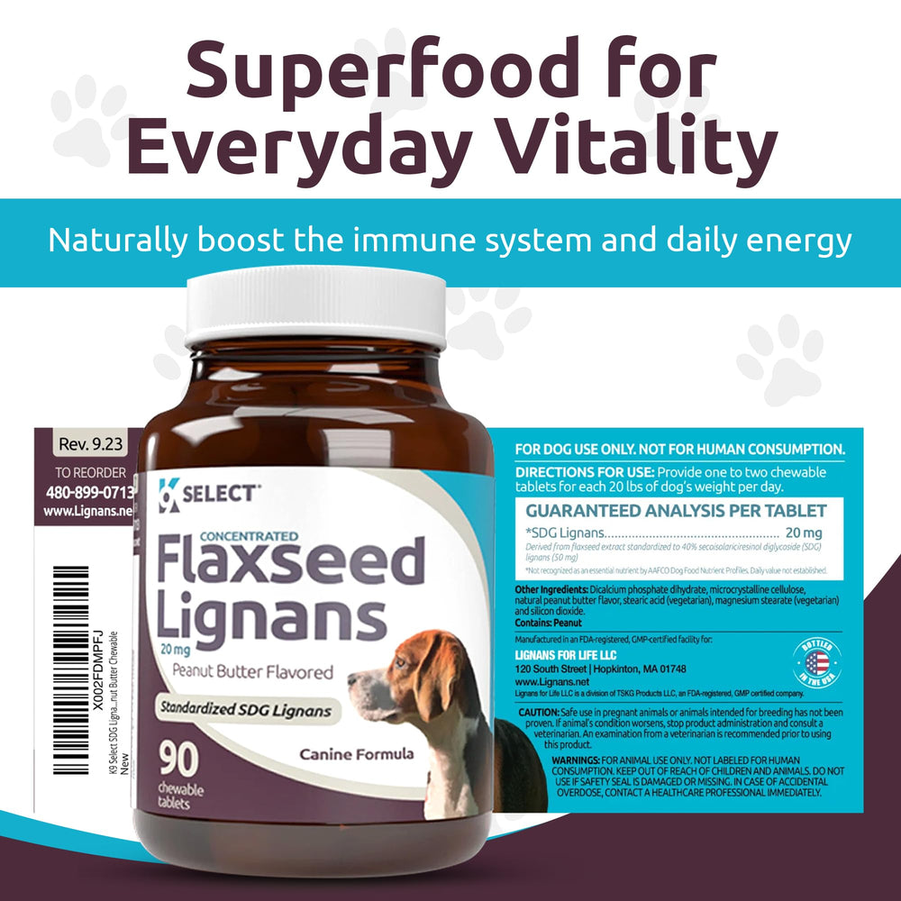 K9 Select immune-support lignans for dogs, natural antioxidant-related benefits.
