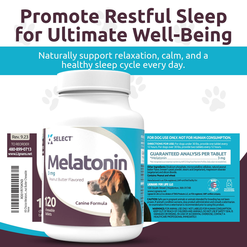 K9 Select melatonin dog sleep scene illustrating relaxed post-rest