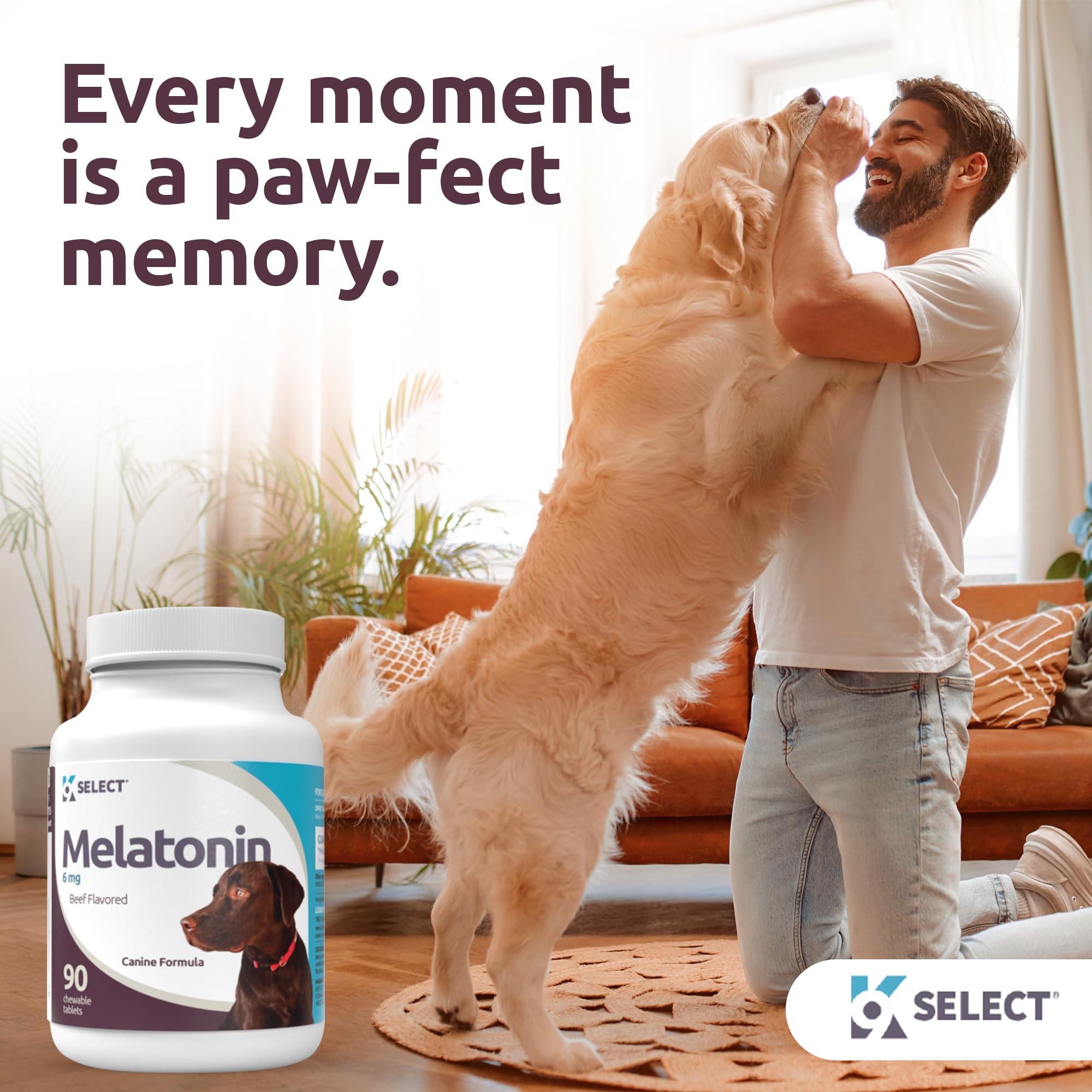 K9 Select melatonin-health-vitality banner suggests potential vitality support with natural nutrients.