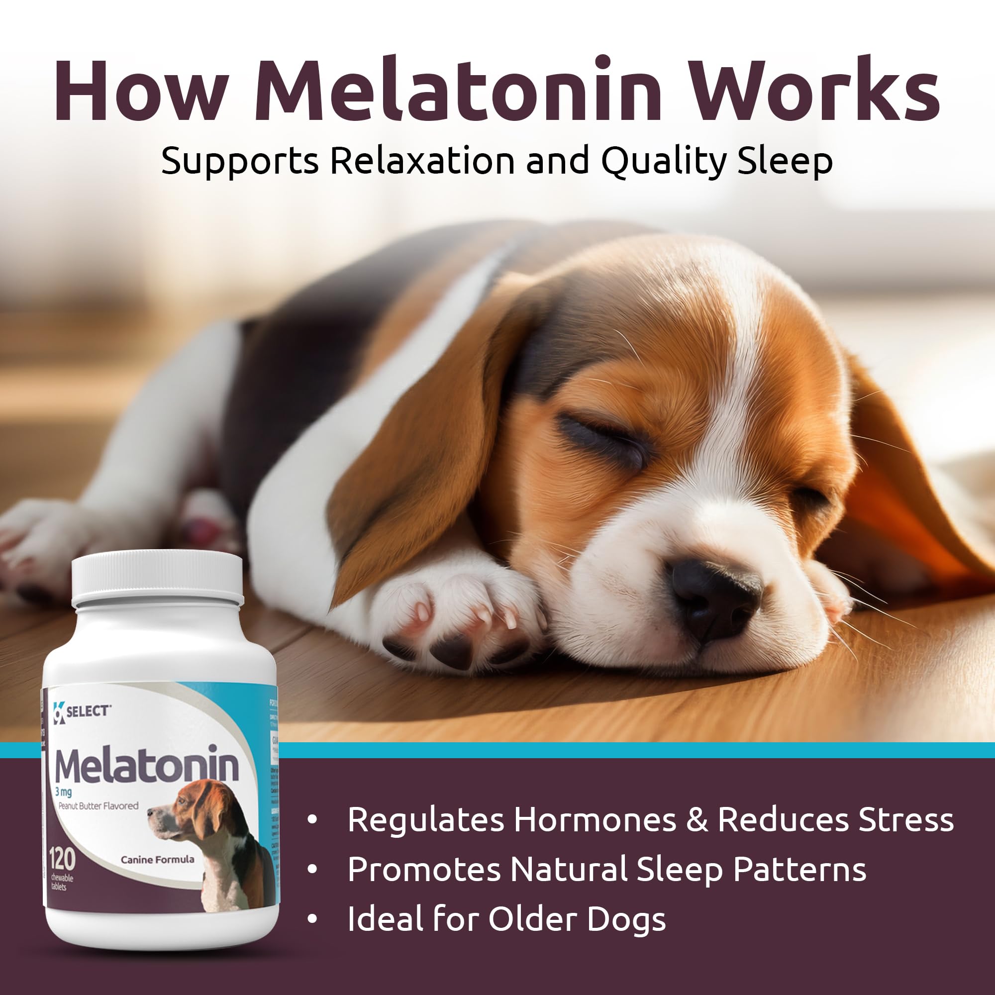 K9 Select melatonin peanut butter flavor chews ready for treat time