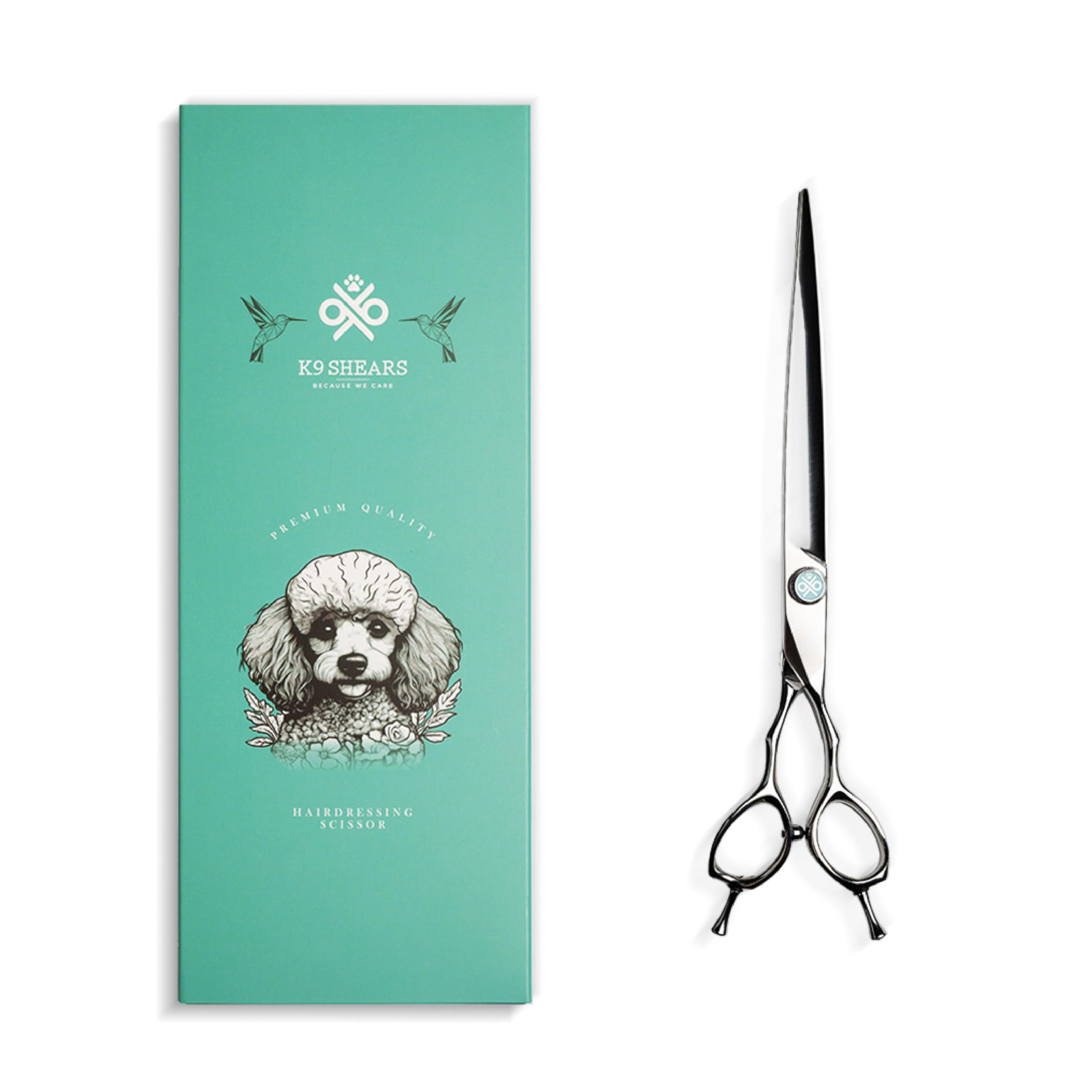 K9 SHEARS 8in VG10 steel close-up shows lasting sharpness for grooming.