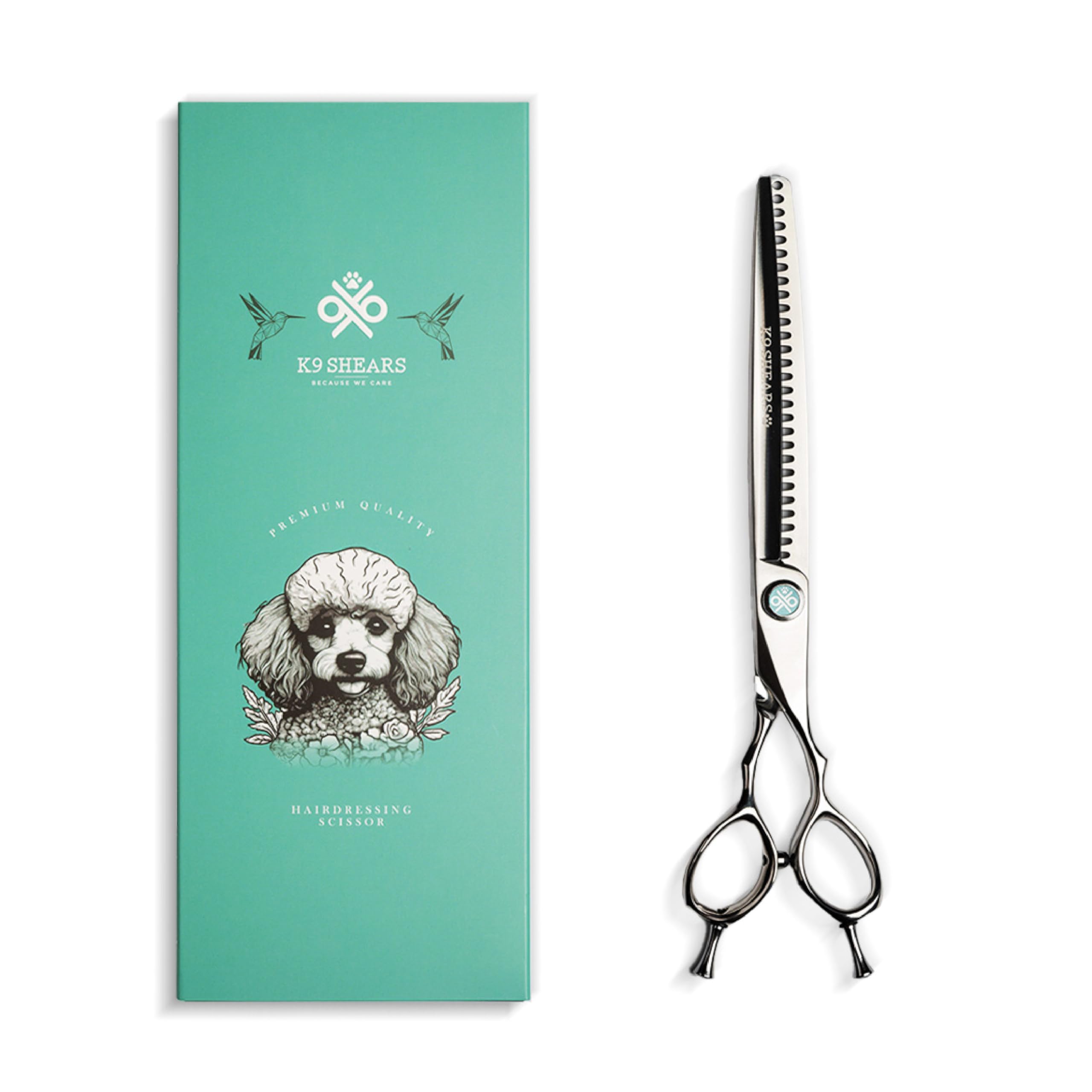 K9 SHEARS 8inch chunker scissors close-up showcases VG10 steel precision.