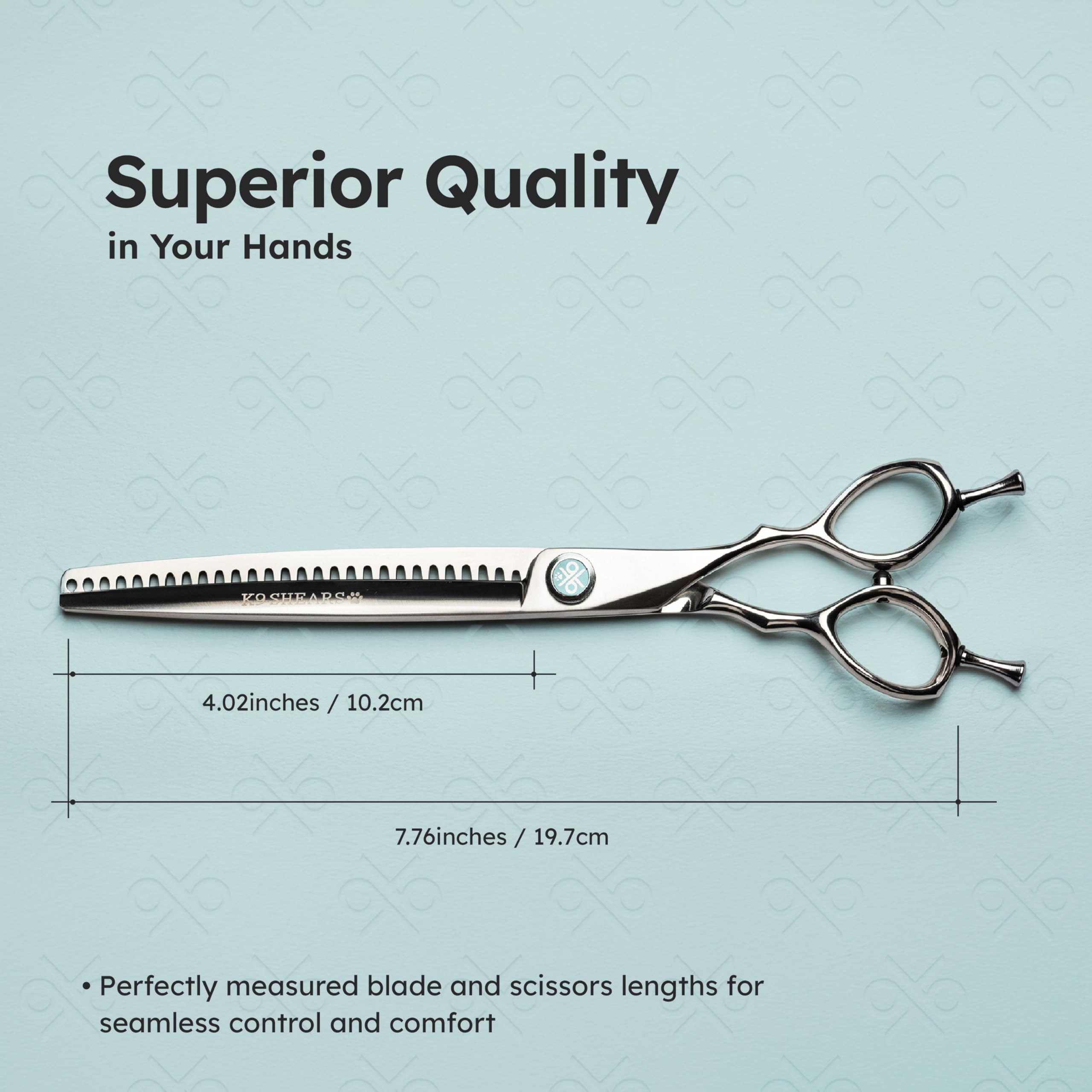 K9 SHEARS VG10 Japanese steel blade delivers durable sharpness.