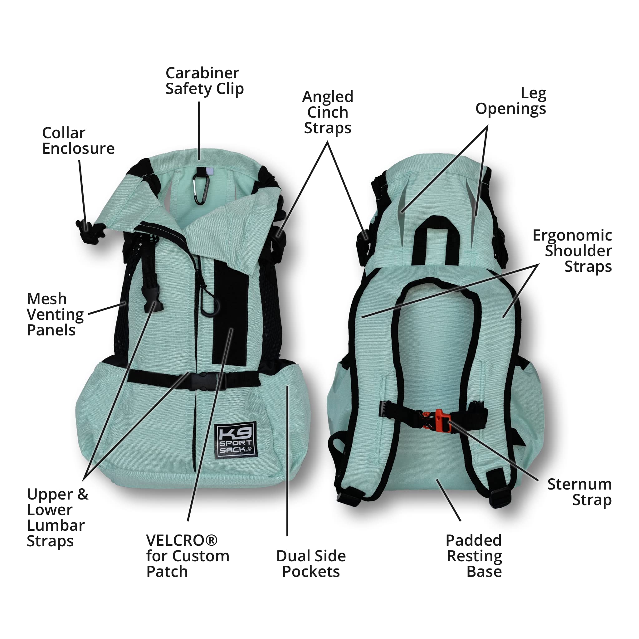 K9 Sport Sack Air 2 Medium Summer Mint angle-base support with tail-friendly platform