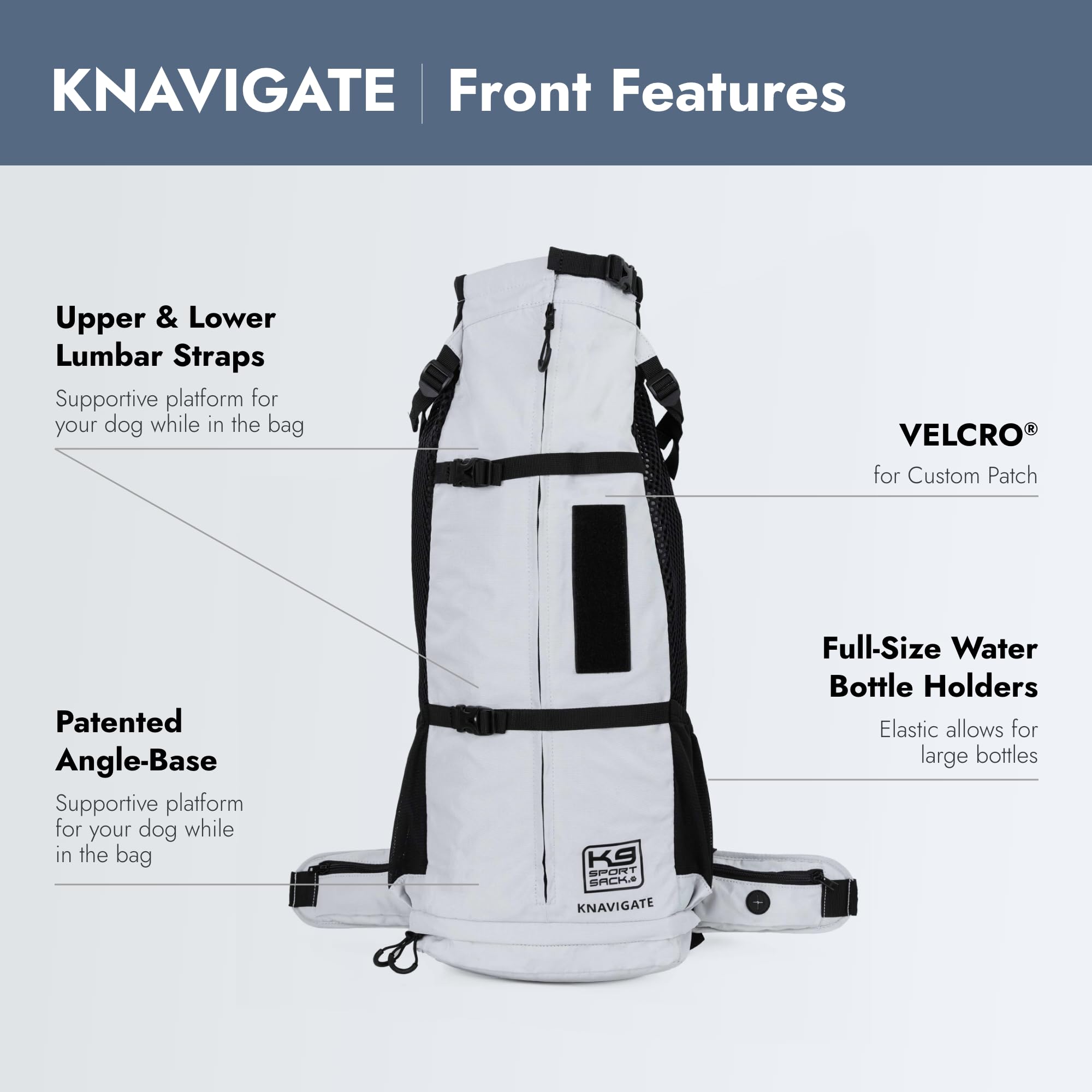 K9 Sport Sack Knavigate dog in carrier showcases secure, breathable transport on trails.