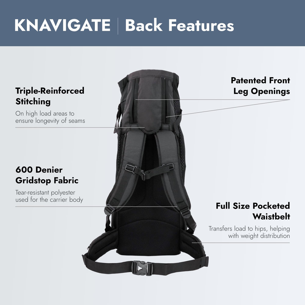 K9 Sport Sack Knavigate patented upper-arm hole design keeps legs comfy.