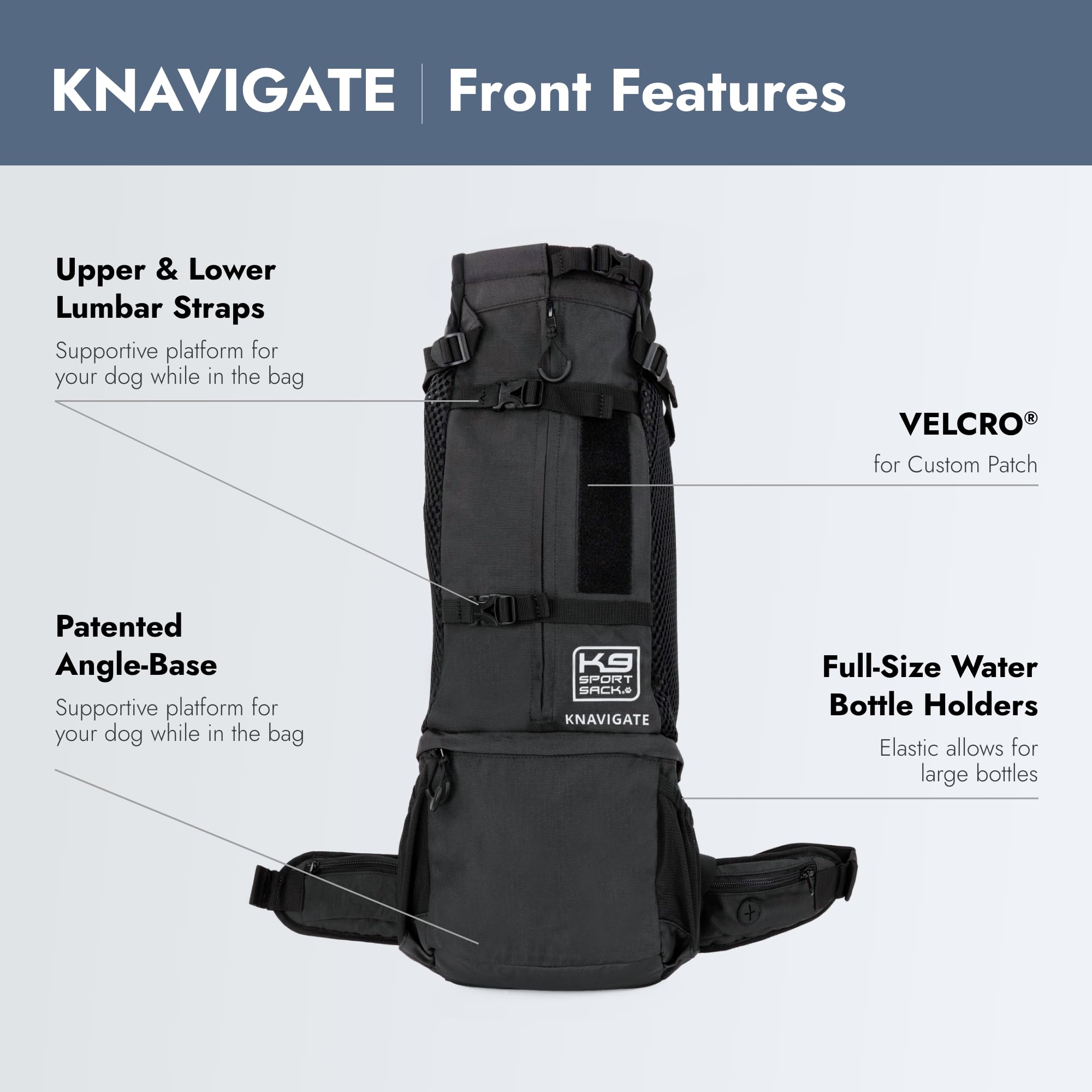K9 Sport Sack Knavigate upper arm holes enable pup to keep front legs free.