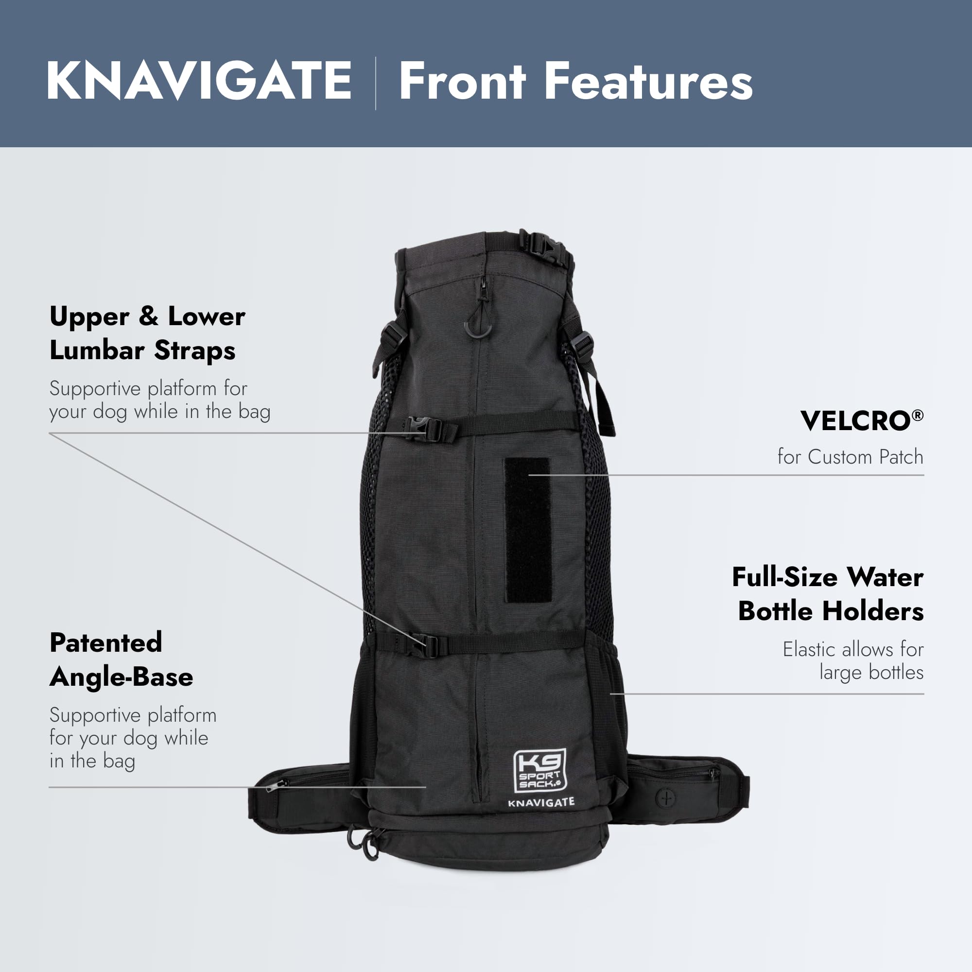 Knavigate upper-arm holes keep your dog's front legs free during rides