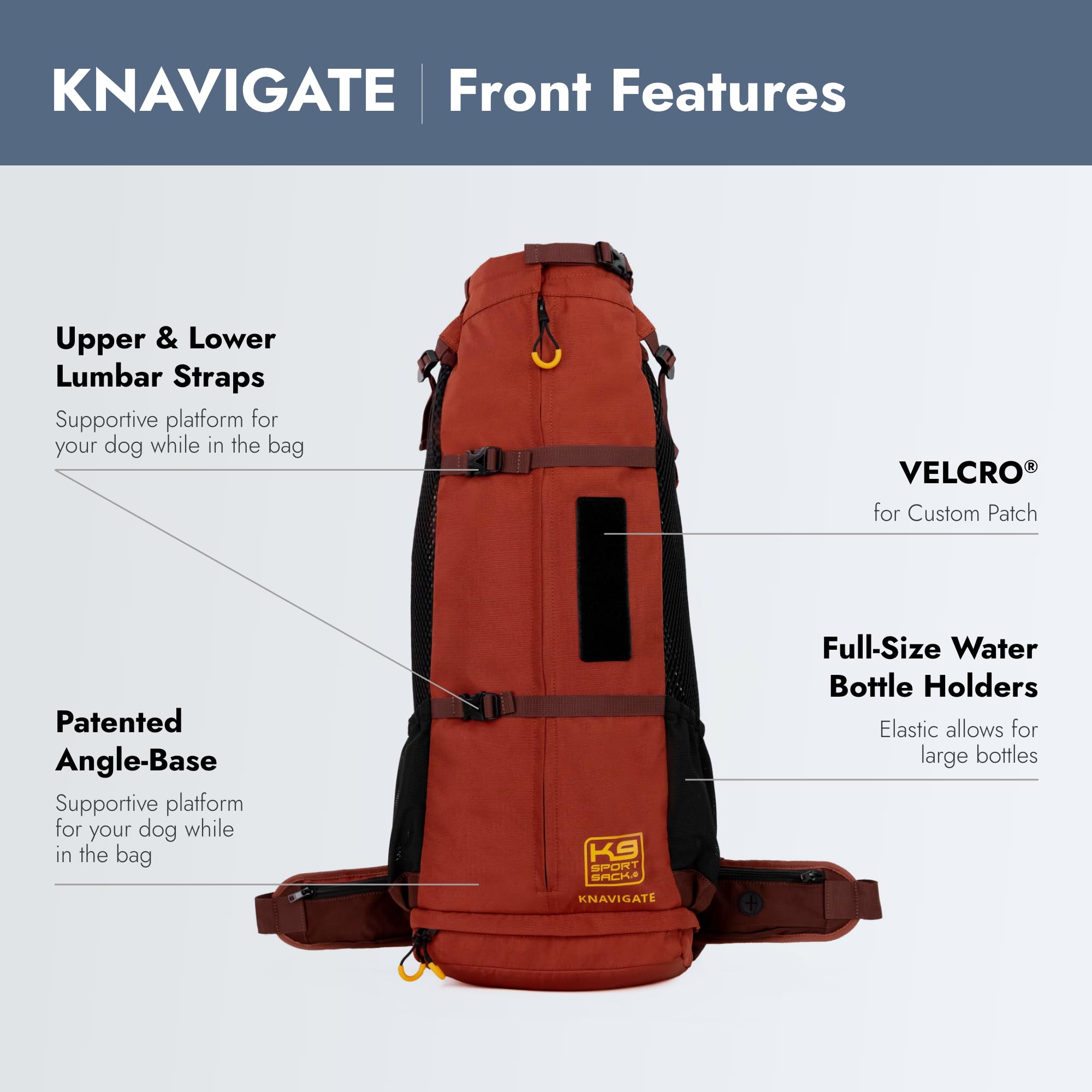 K9 Sport Sack Knavigate X-Large shows upper arm holes keeping dog’s front legs free.