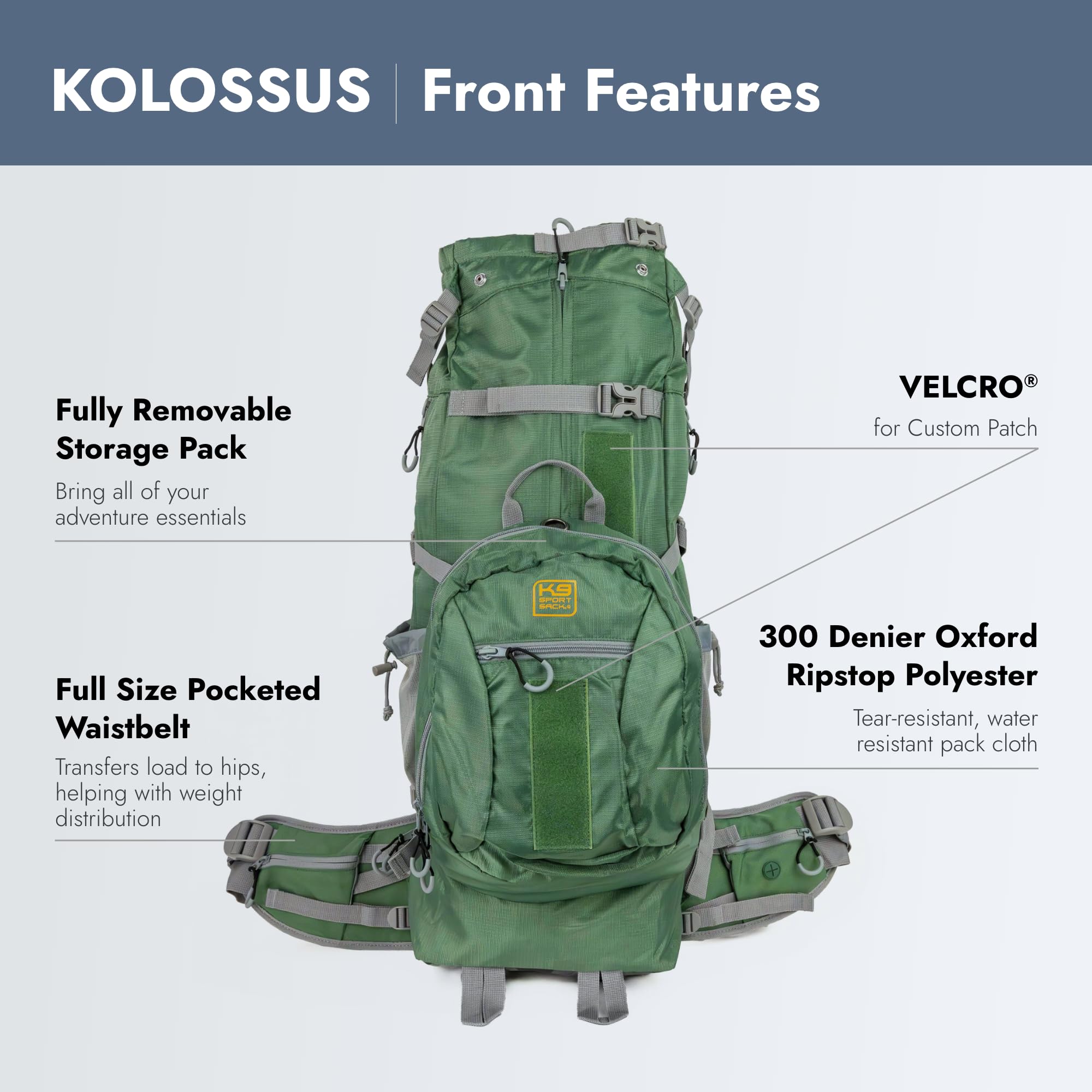 K9 Sport Sack Kolossus back panel ventilation enhances cooling during hikes
