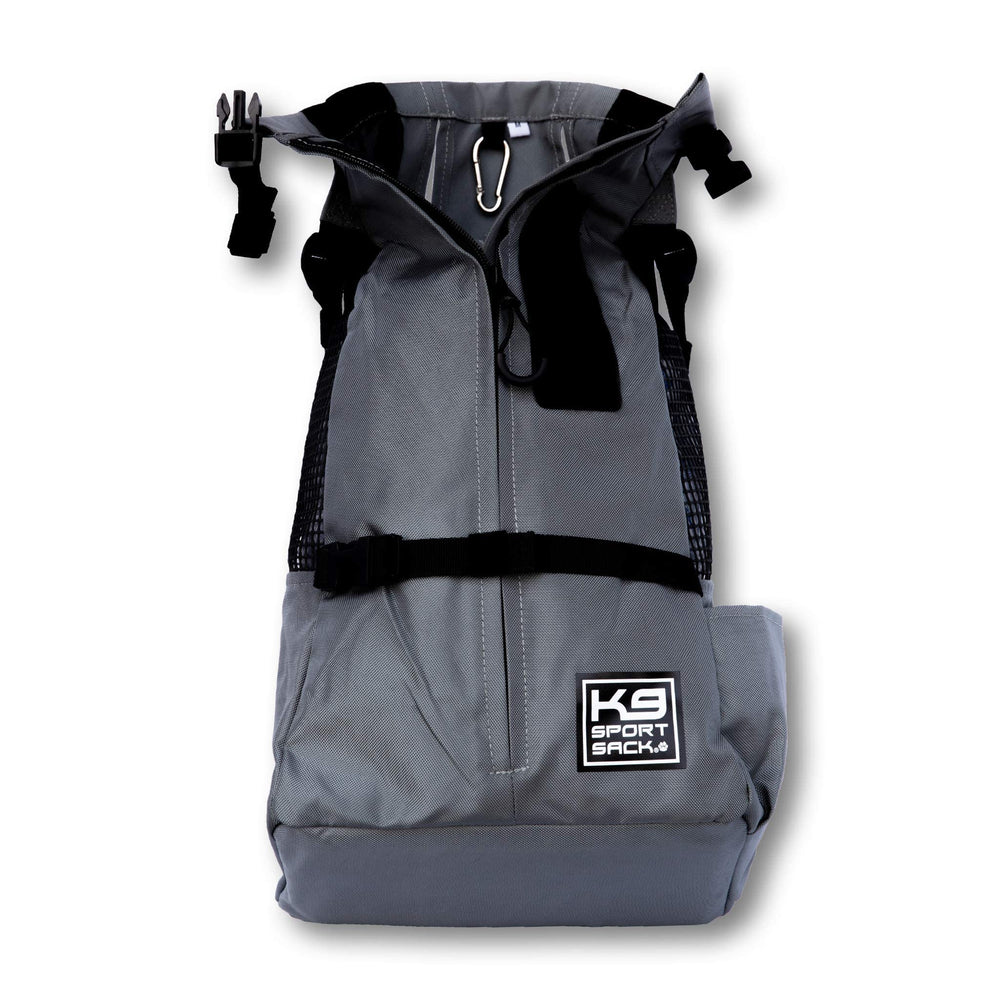K9 Sport Sack Trainer Medium Iron Gate on-dog view showcases secure fit for quick, non-strenuous adventures