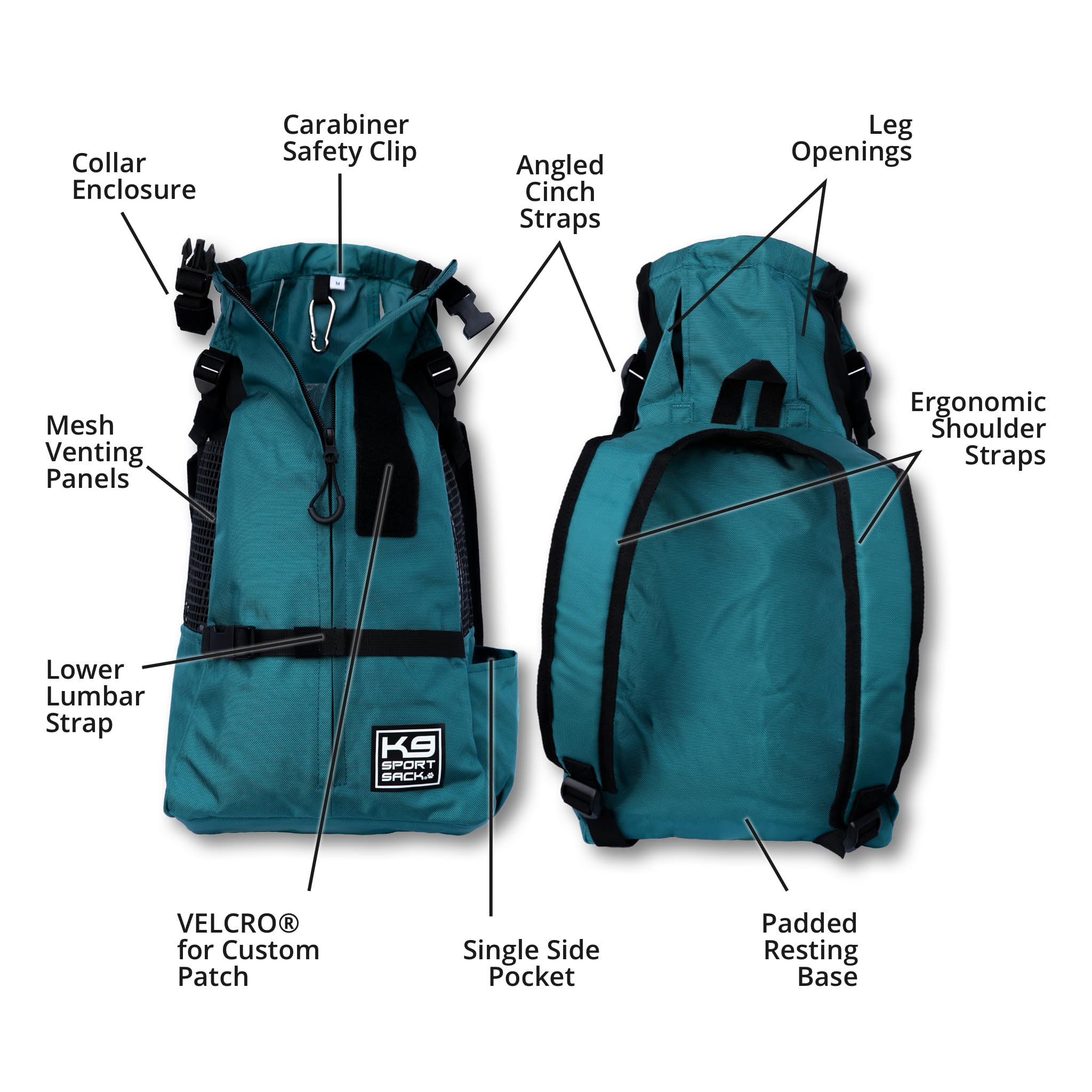 K9 Sport Sack Trainer medium with lumbar-support-strap shows ergonomic weight distribution.