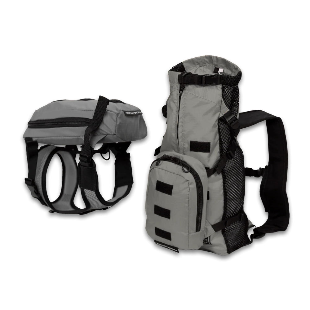 K9 Sport Sack Walk-On Medium in Shark Skin Gray, a lightweight carrier for hands-free dog walking.