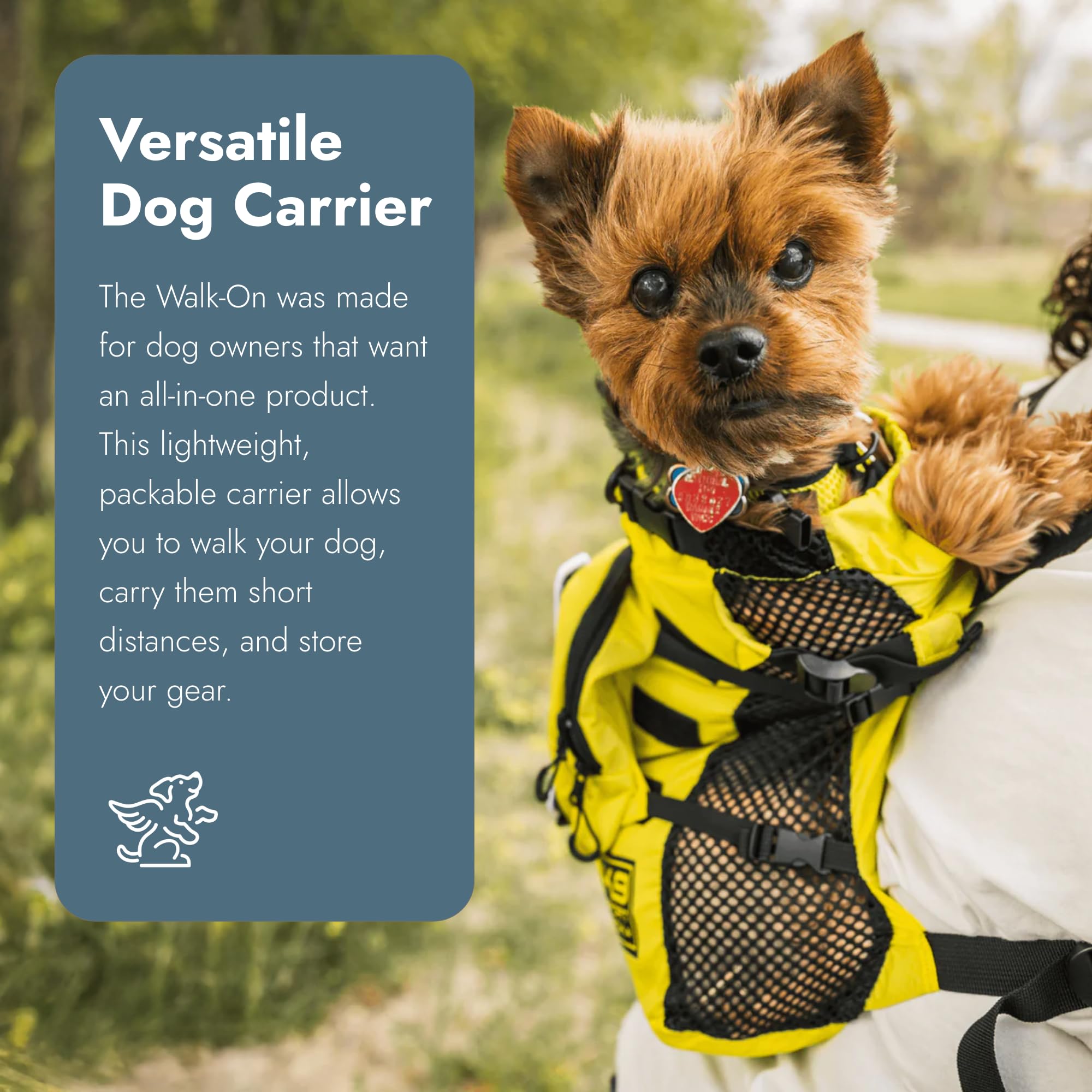 K9 Sport Sack Walk-On with harness highlights quick on-the-go control for short carries.