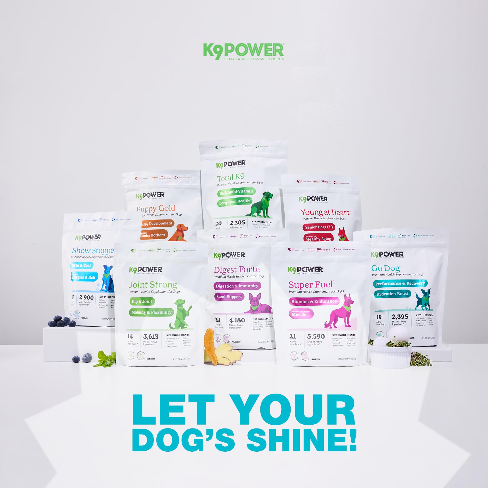K9Power Go Dog green tea extract label showing mild energy support.