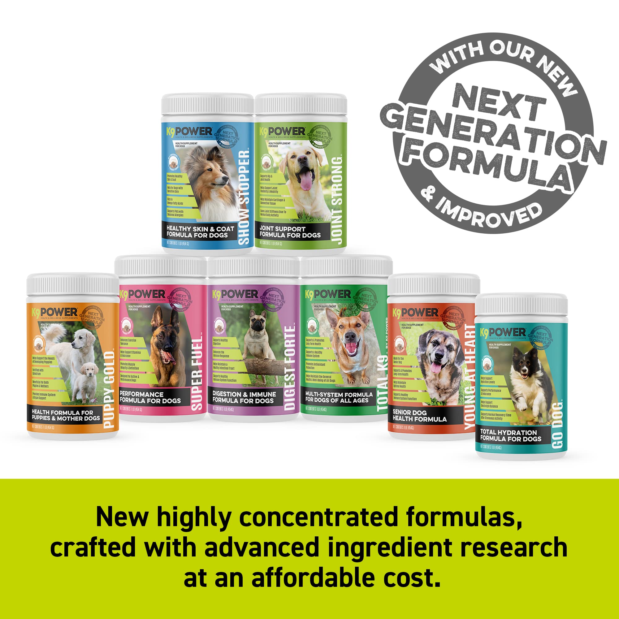 K9Power Go Dog post-run recovery illustration shows replenished nutrients and reduced soreness.