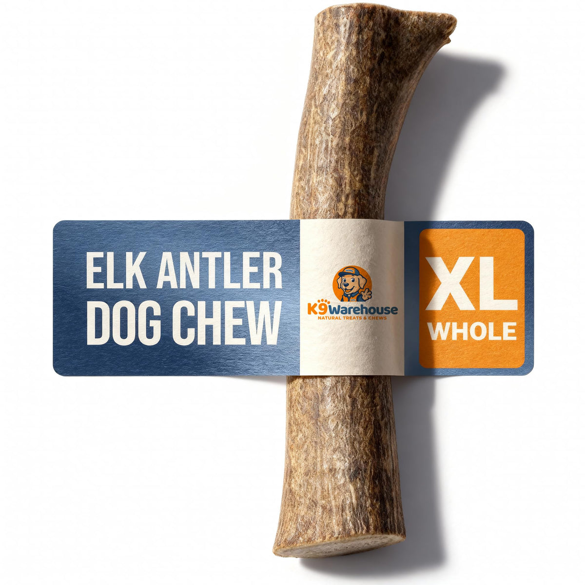 K9warehouse elk antler large dog chew closeup shows long-lasting durability for strong chewers.