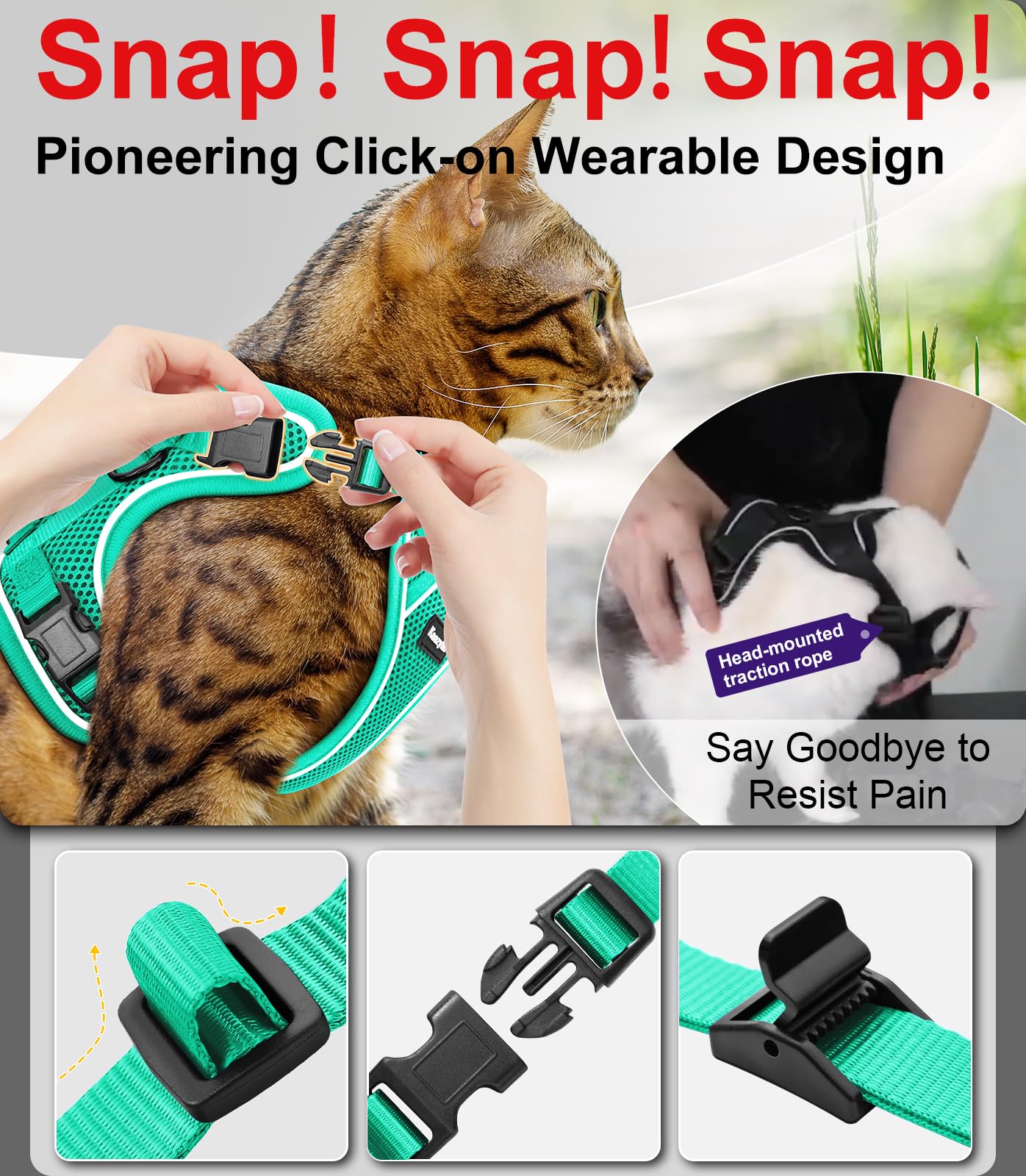 Kaazylab cat harness 360 ergonomic design fits securely.