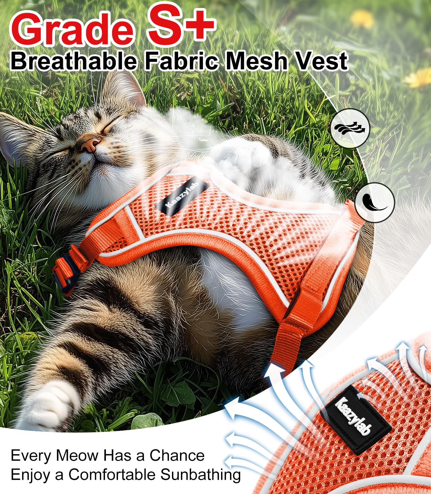Kaazylab breathable air mesh fabric keeps pets cool during walks.