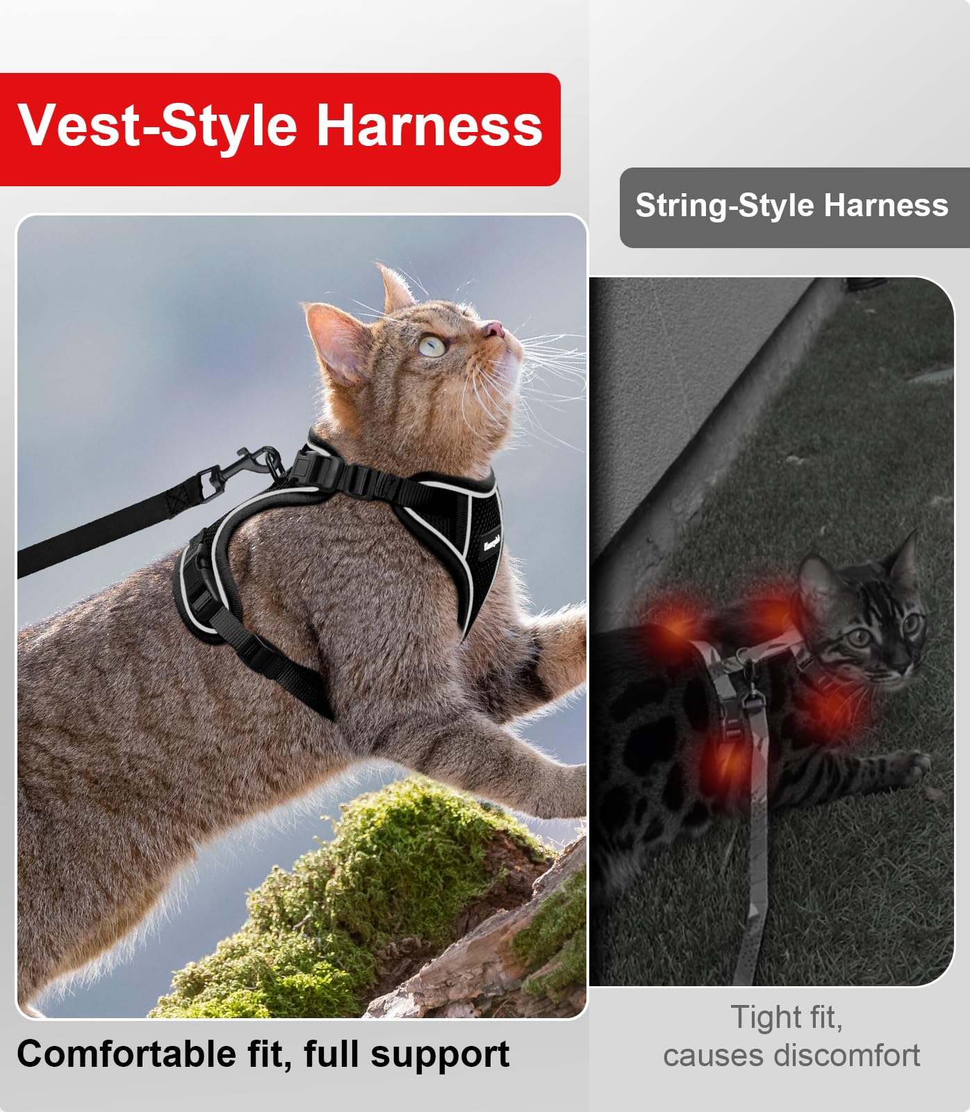 Kaazylab cat harness durable A-grade mesh with reinforced double stitching