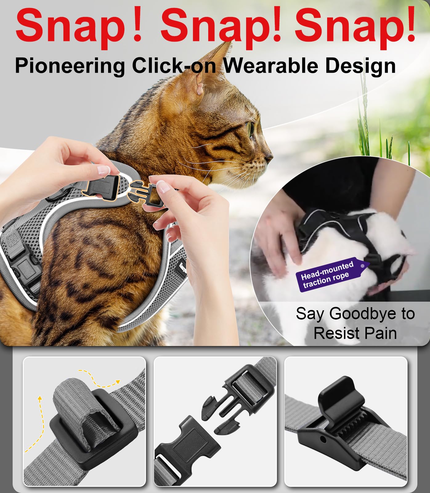 Kaazylab cat harness padded neck and chest for comfortable wear