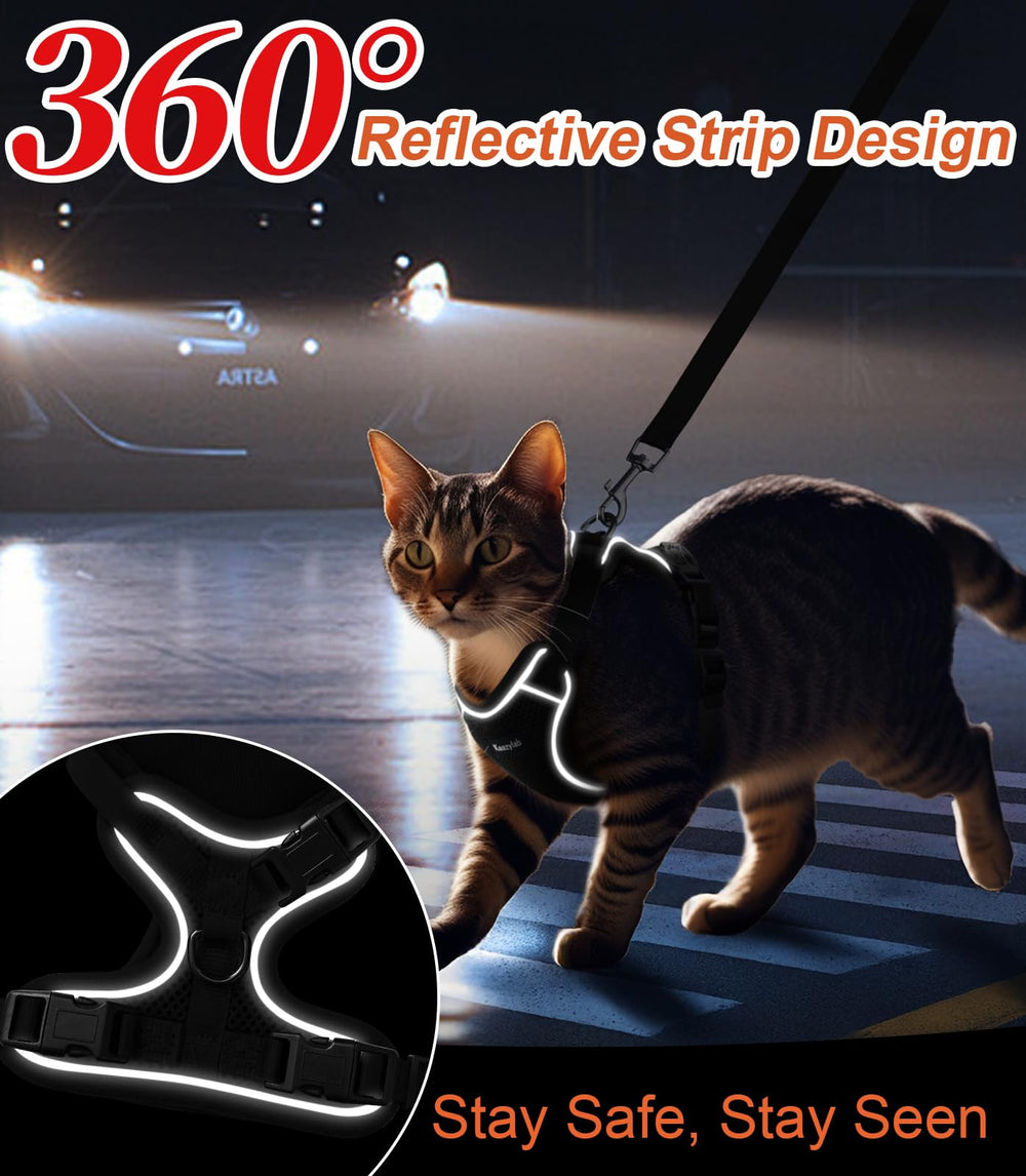 Kaazylab cat harness reflective strips boost visibility during evening strolls