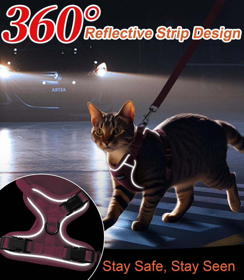 Kaazylab cat harness reflective strips enhance visibility in low light.
