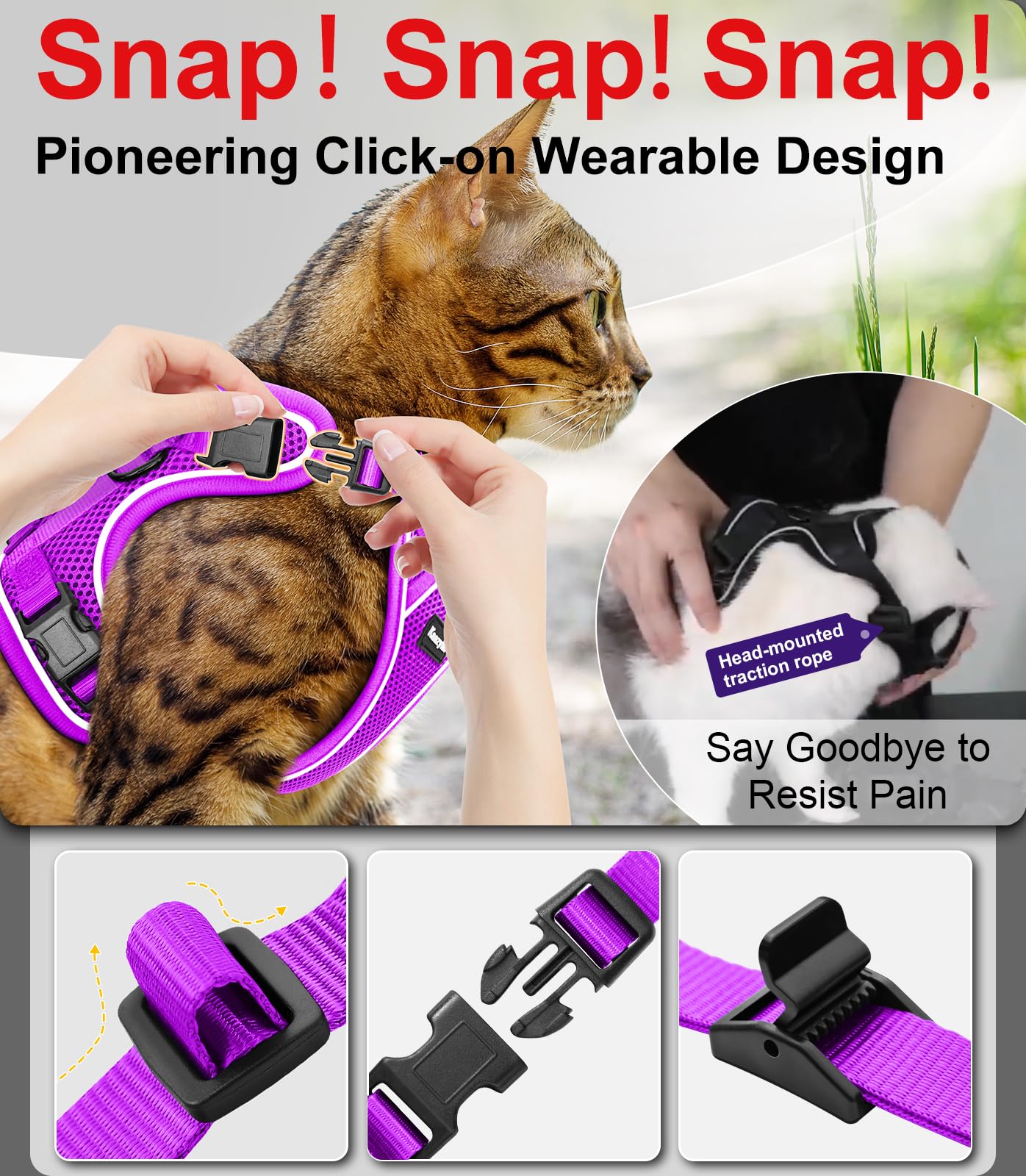 Kaazylab cat harness features reflective strips for visibility at dusk.