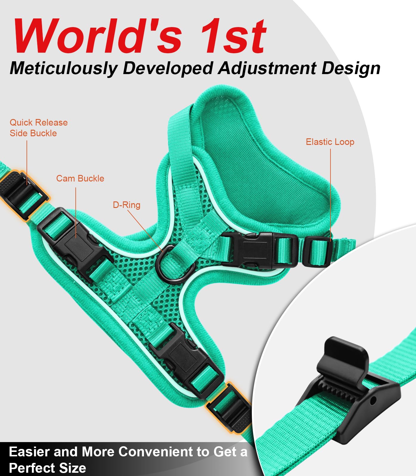 Kaazylab Emerald harness in XS-S-M sizes offers versatile fit for different cats.