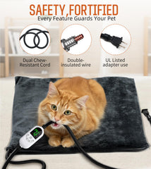 Kabaripet heated cat bed control panel demonstrates 12 temperature and timer settings