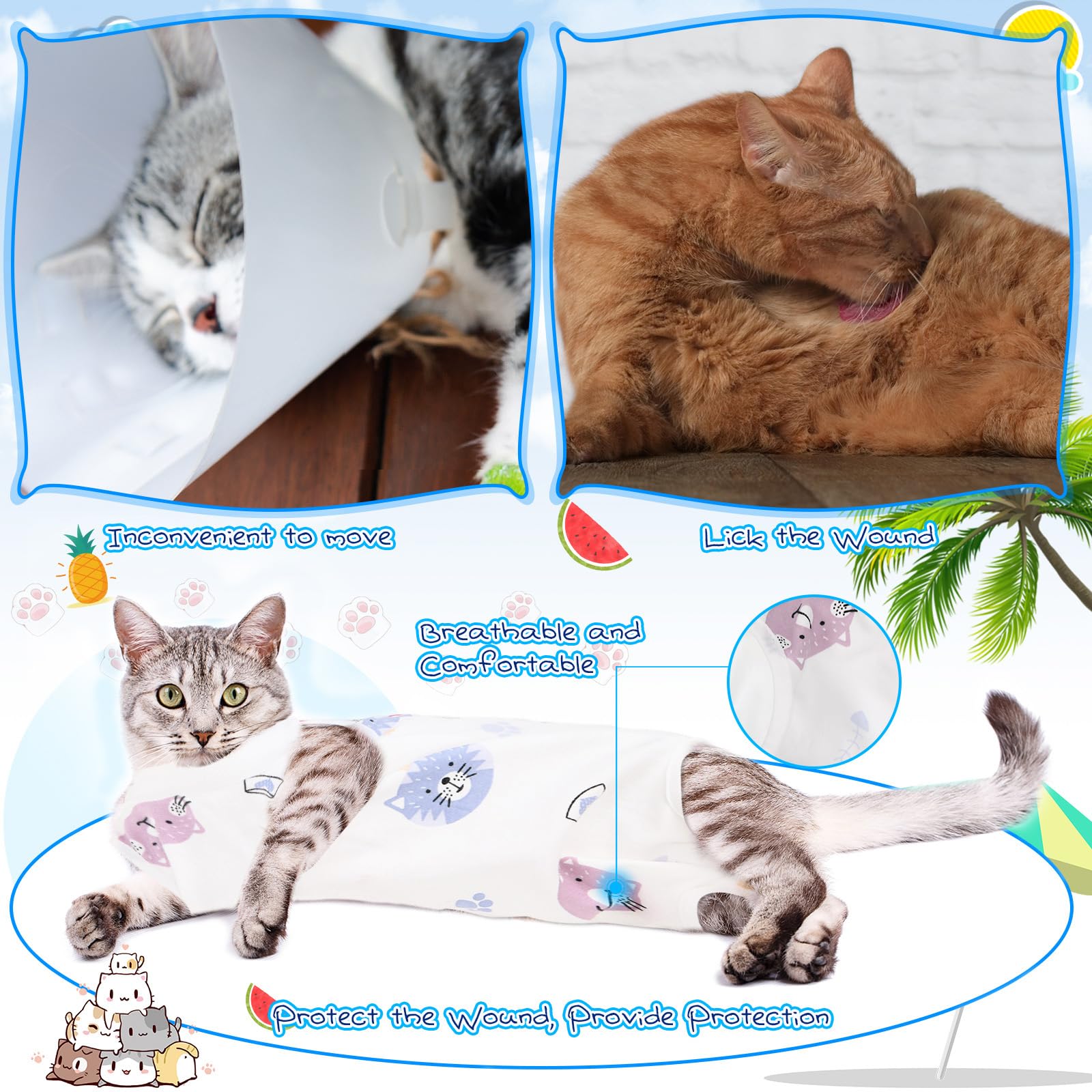 Kacctyen bright-colored recovery suit demonstrates visual variety for cats
