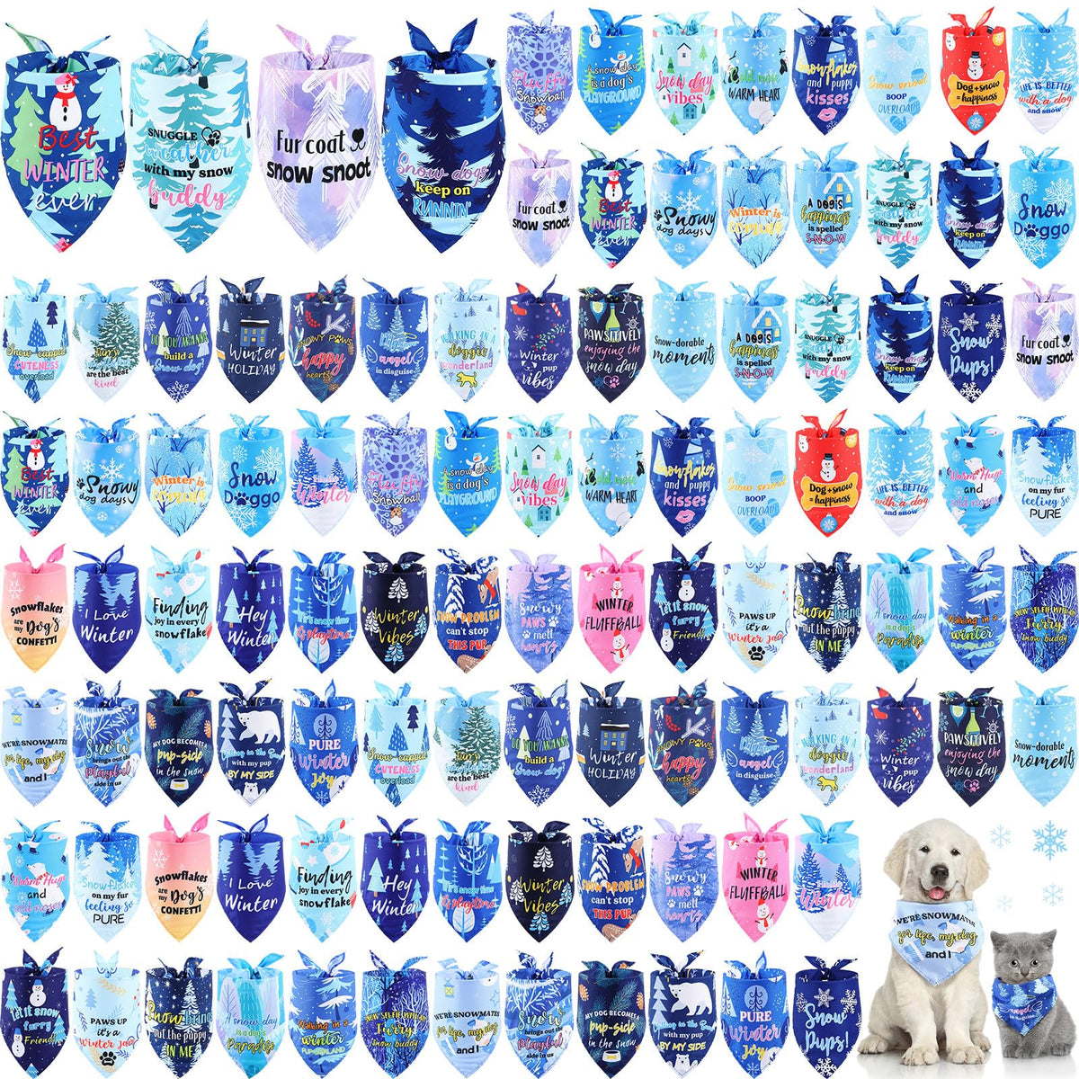 Kacctyen winter dog bandana pack with 100 pieces for versatile styling