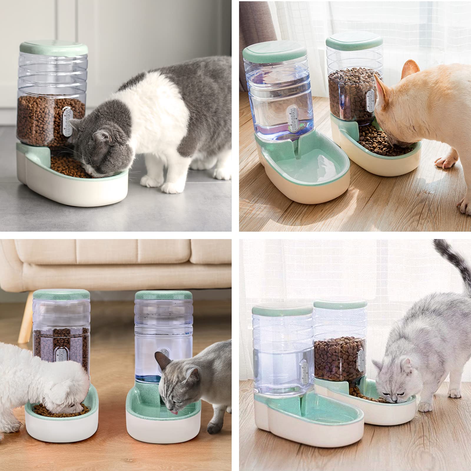 Kacoomi transparent refill bottle helps monitor food and water levels.