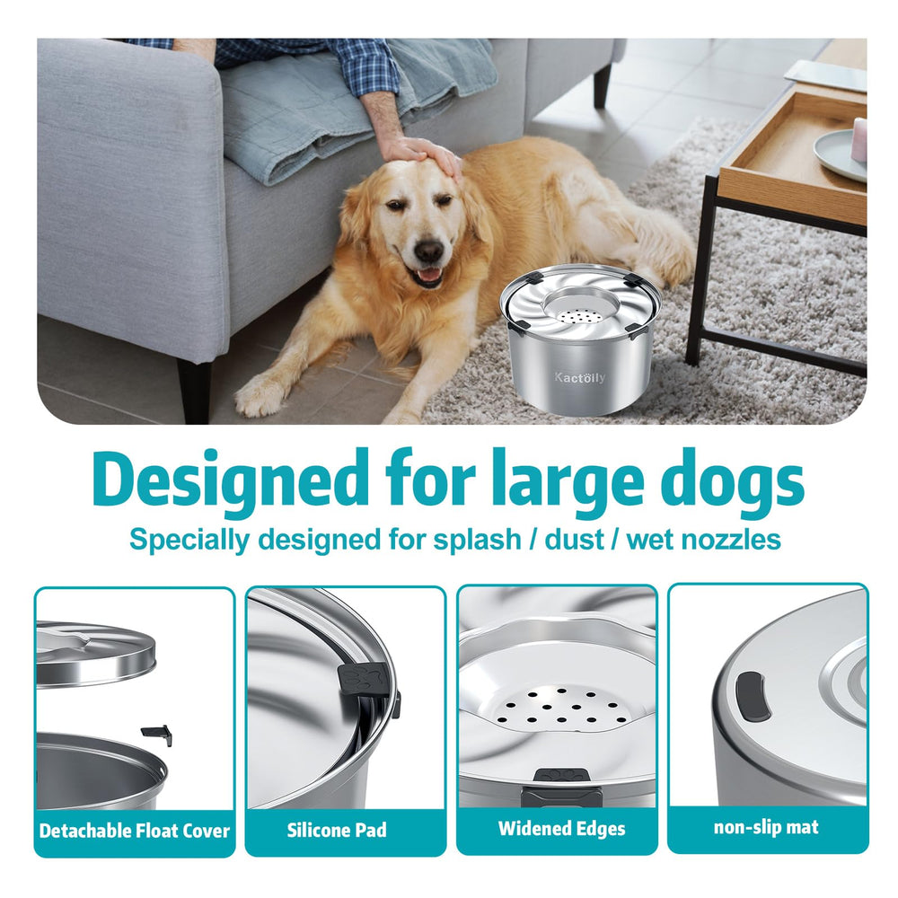 Kactoily 5.6L no-spill dog bowl slow-drinking disk demonstrates calmer sipping.