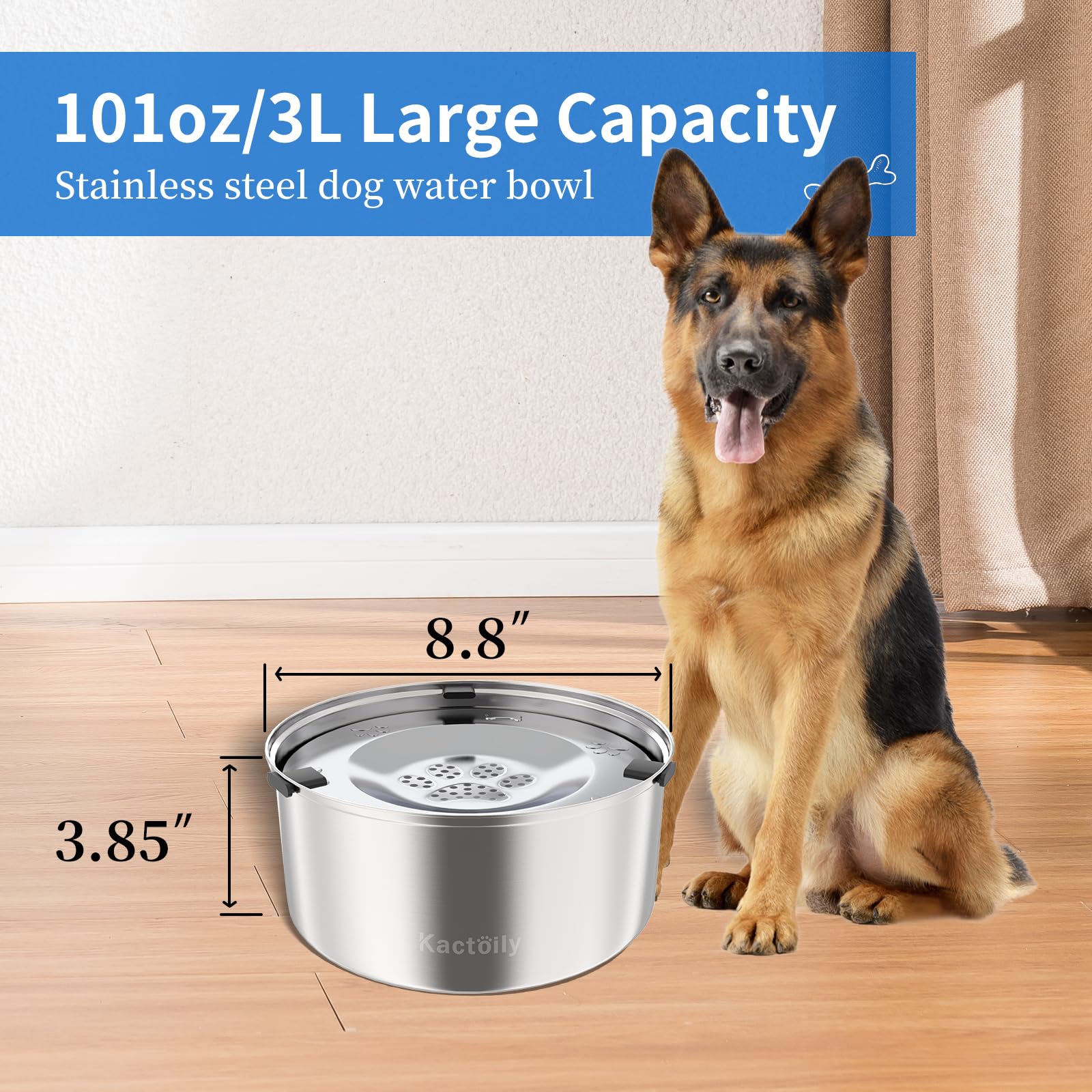 Kactoily bottom silicone non-slip pads provide bowl stability.
