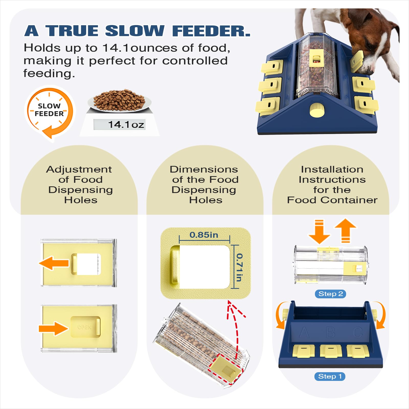 KADTC central treat cylinder dispenses kibble to extend mealtime and thinking