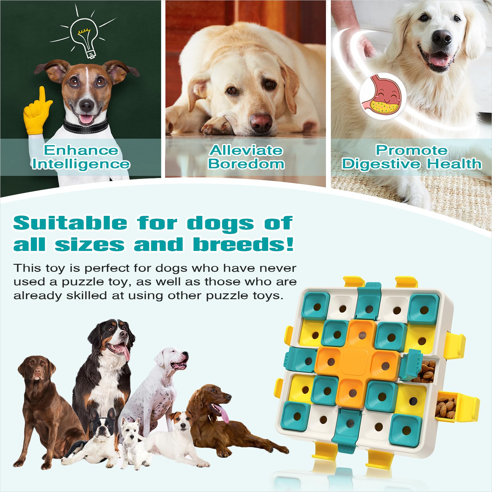 KADTC puzzle toy dog playing enrichment promotes curious exploration and slow feeding.
