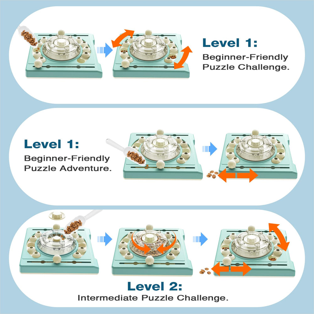 KADTC dog puzzle toy two-difficulty setup shows adjustable challenge levels