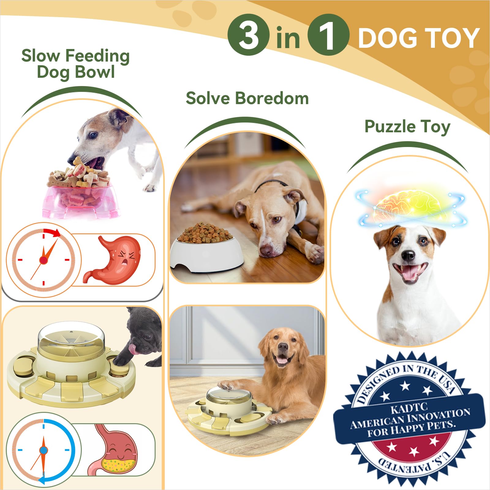 KADTC Level 2 in 1 dog puzzle toy compartments close-up shows treat access for slow feeding