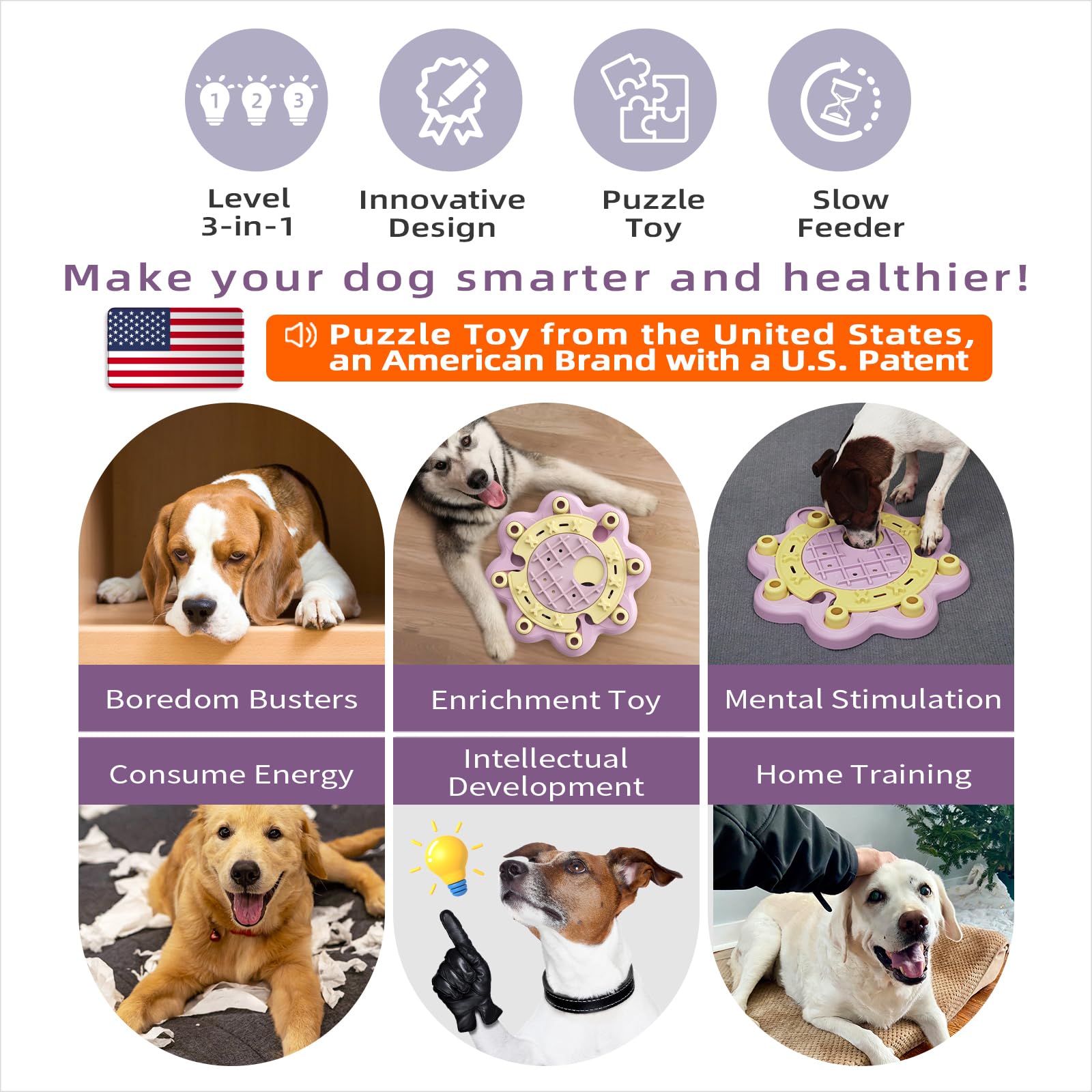 KADTC pink dog puzzle toy demonstrates slow-feeder design for slower eating