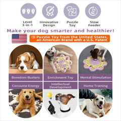 KADTC pink dog puzzle toy demonstrates slow-feeder design for slower eating