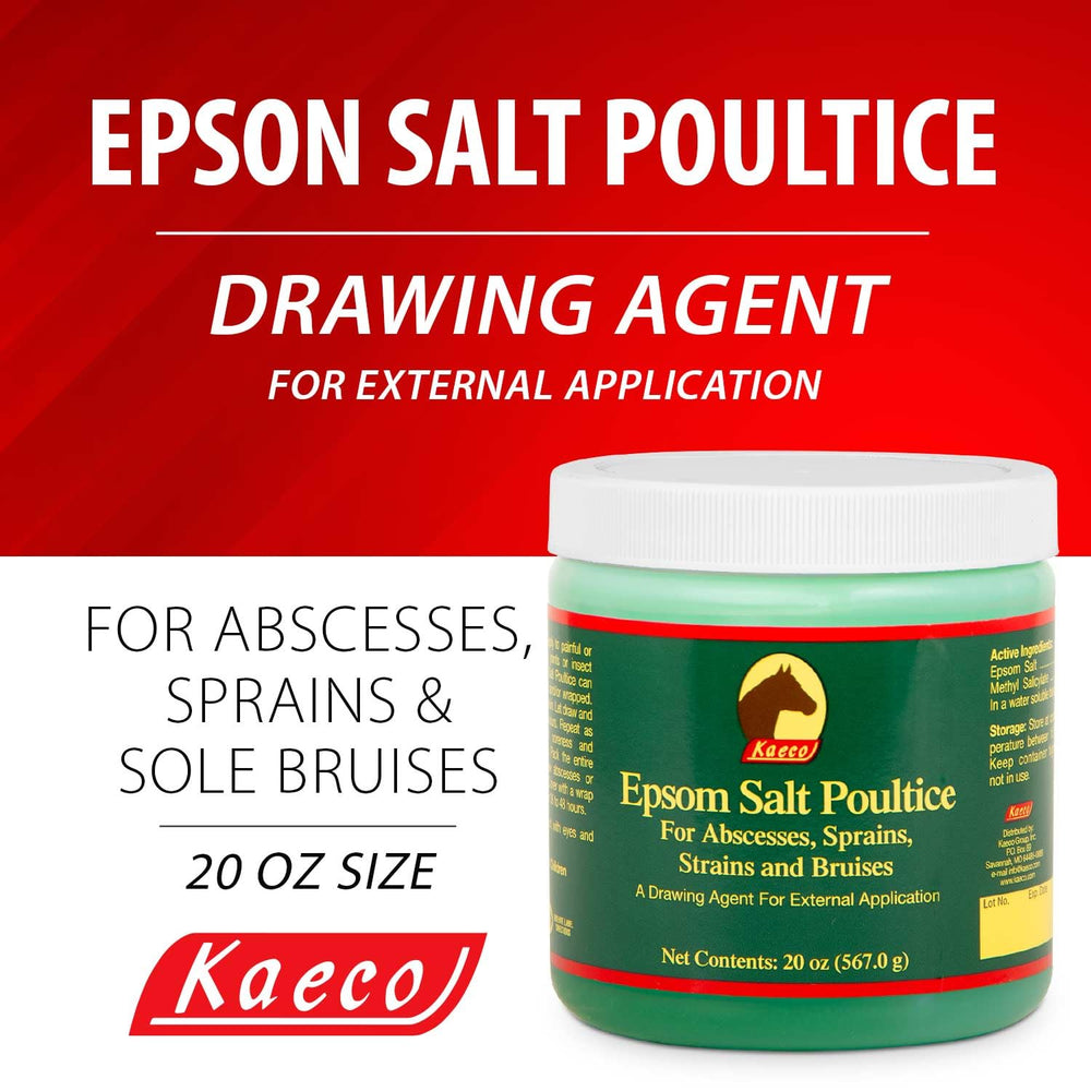 Kaeco Epsom Salt Poultice label closeup highlights usage for abscess drawing
