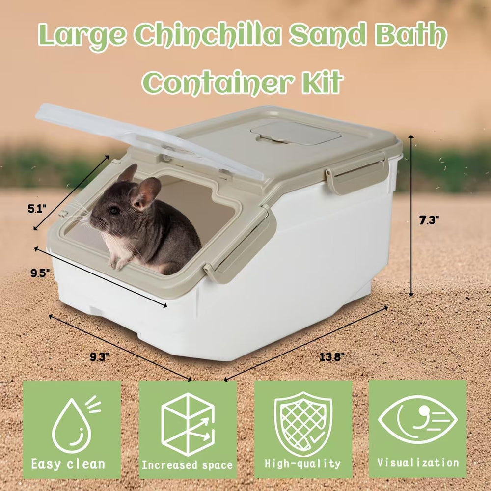 KAINUM extra large chinchilla sand bath container kit dual lids shows observation-friendly design for monitoring.
